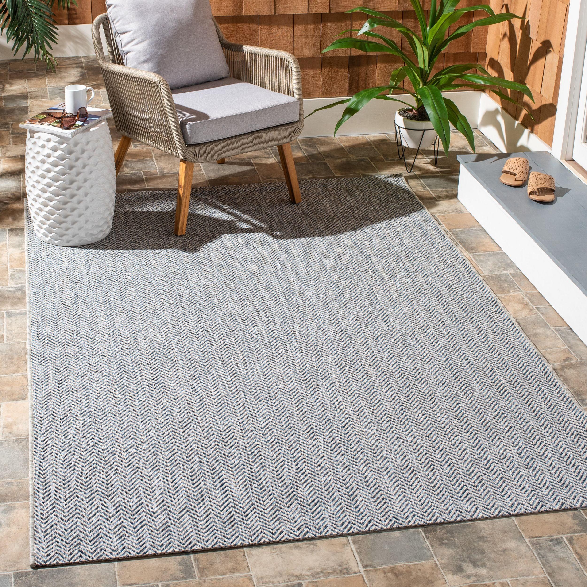 Grey and Navy Reversible Square Synthetic Area Rug