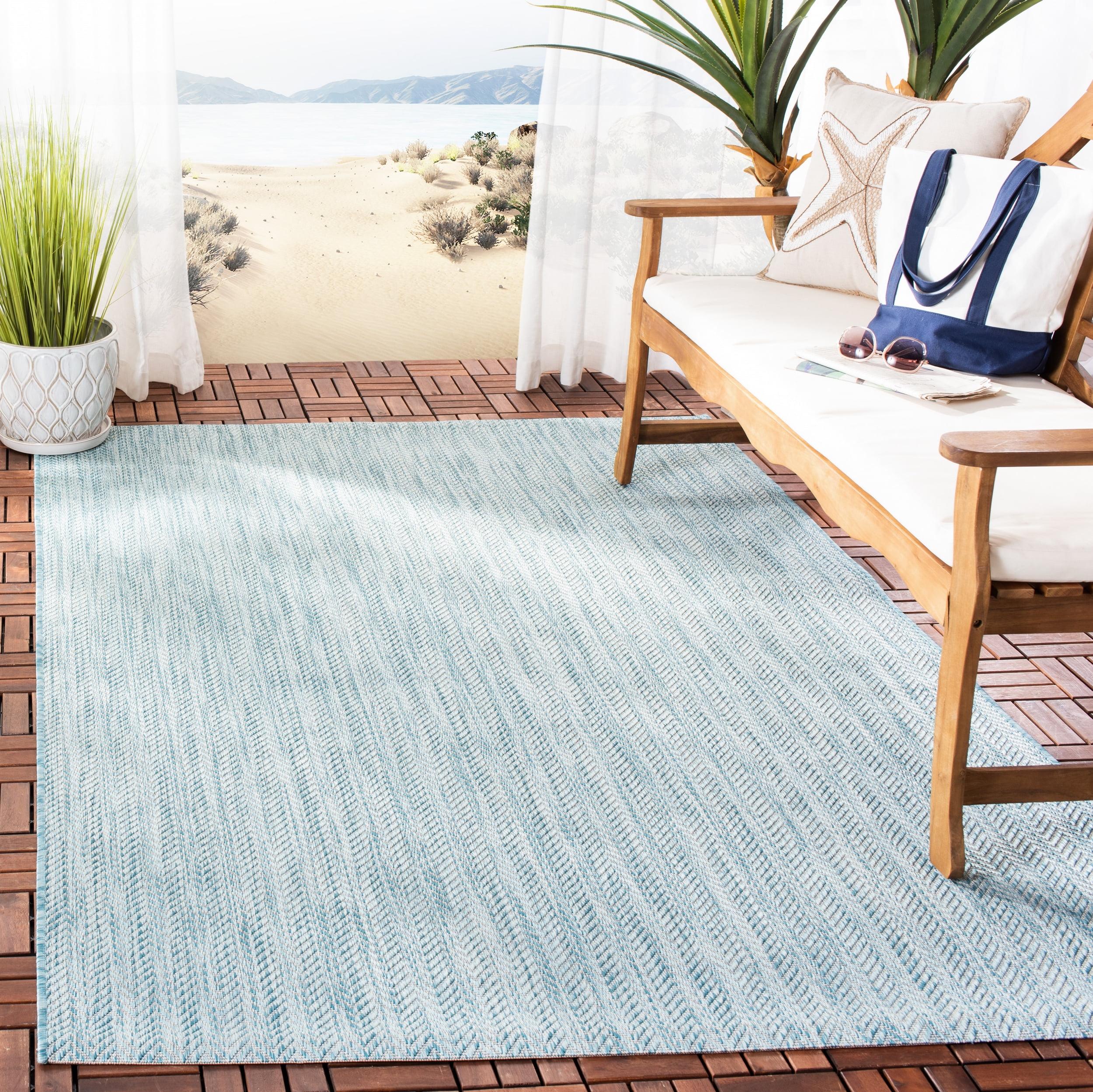 Aqua & Grey Synthetic 8' x 10' Easy-Care Rectangular Area Rug