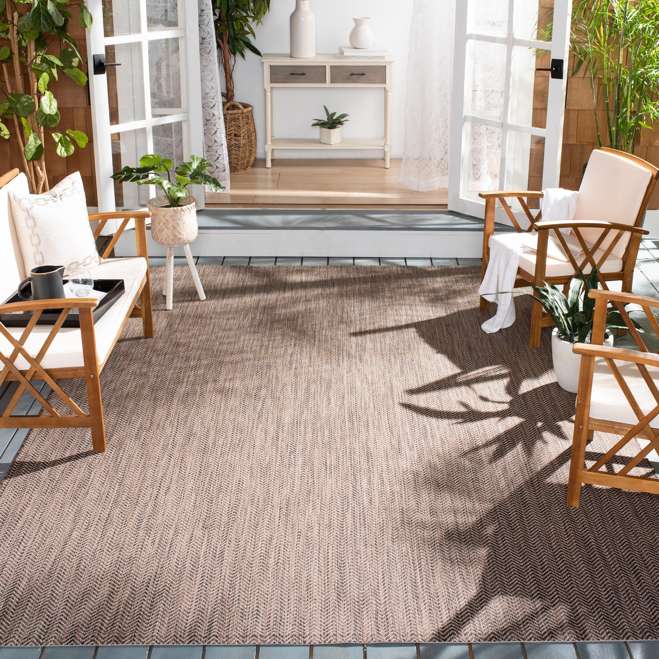 Courtyard Brown Beige Rectangular Easy-Care Outdoor Area Rug