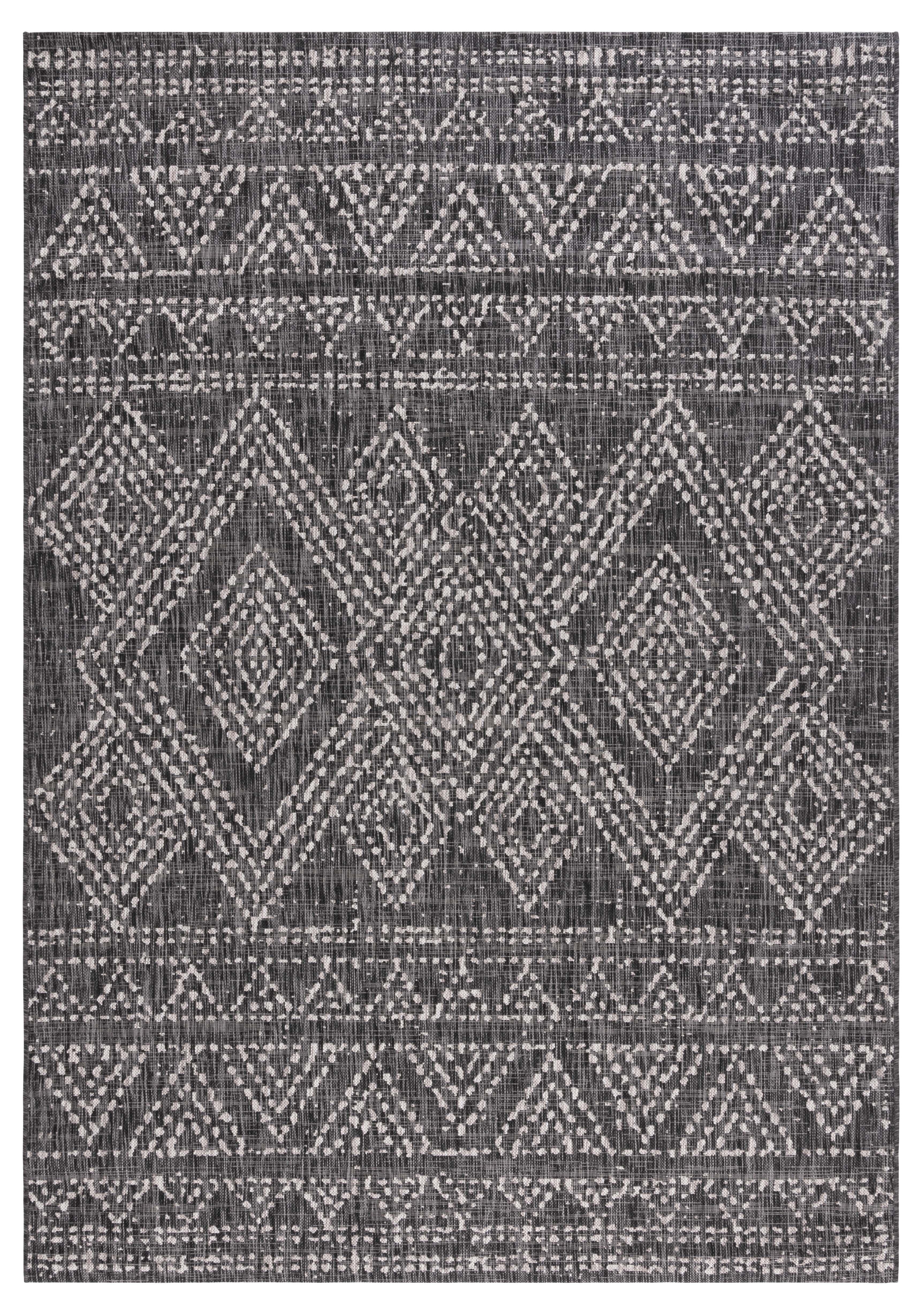 Black and Beige Geometric Rectangular Synthetic Area Rug