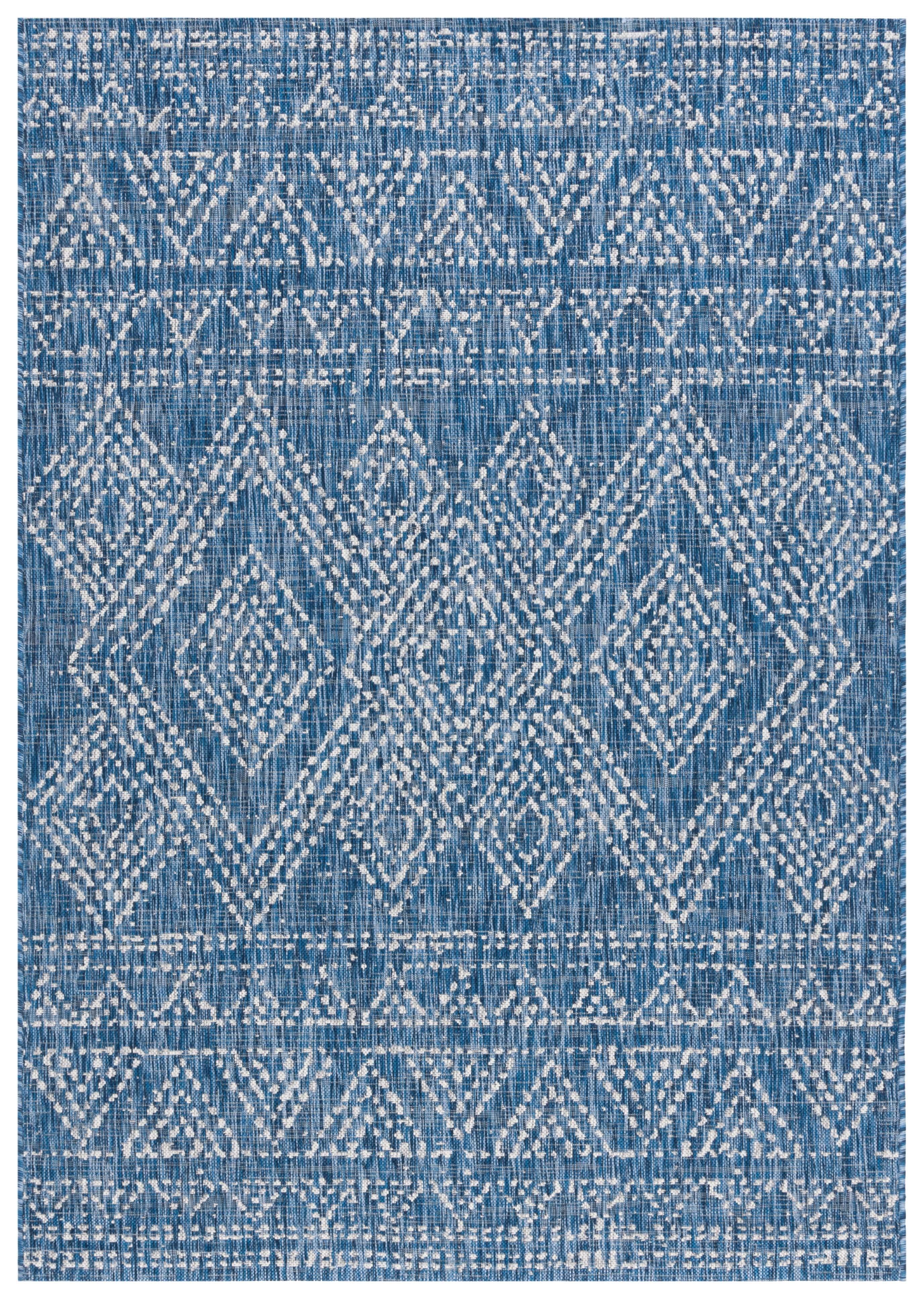 Navy and Grey Geometric Rectangular Synthetic Area Rug