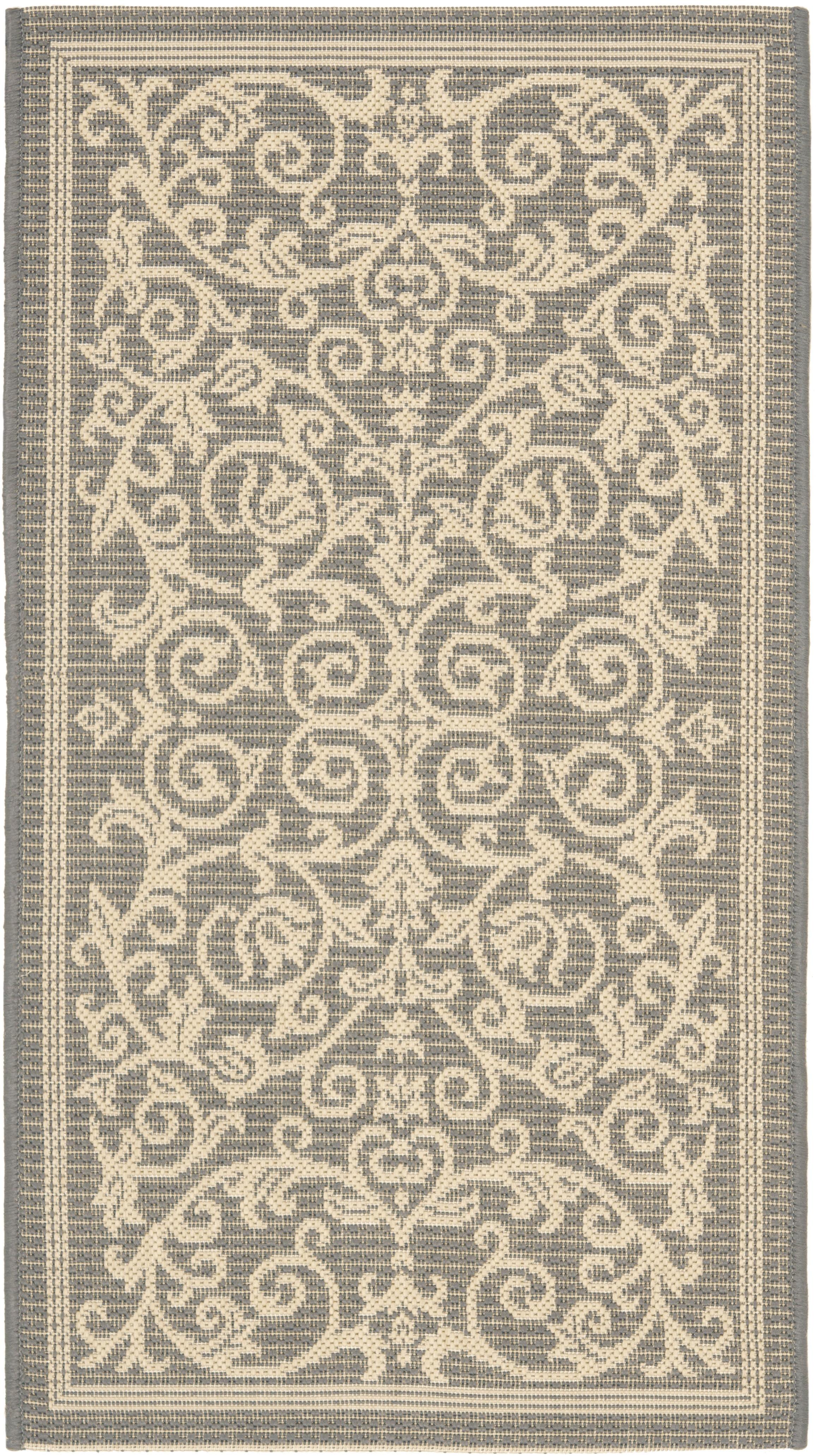SAFAVIEH Courtyard Nanda Botanical Indoor/Outdoor Area Rug, Grey/Natural, 2'7" x 5'