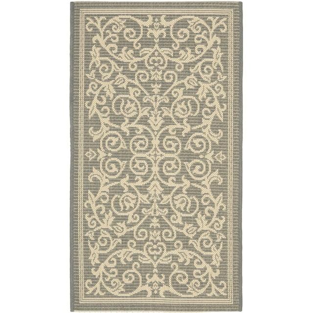 SAFAVIEH Courtyard Nanda Botanical Indoor/Outdoor Area Rug, Grey/Natural, 2'7" x 5'