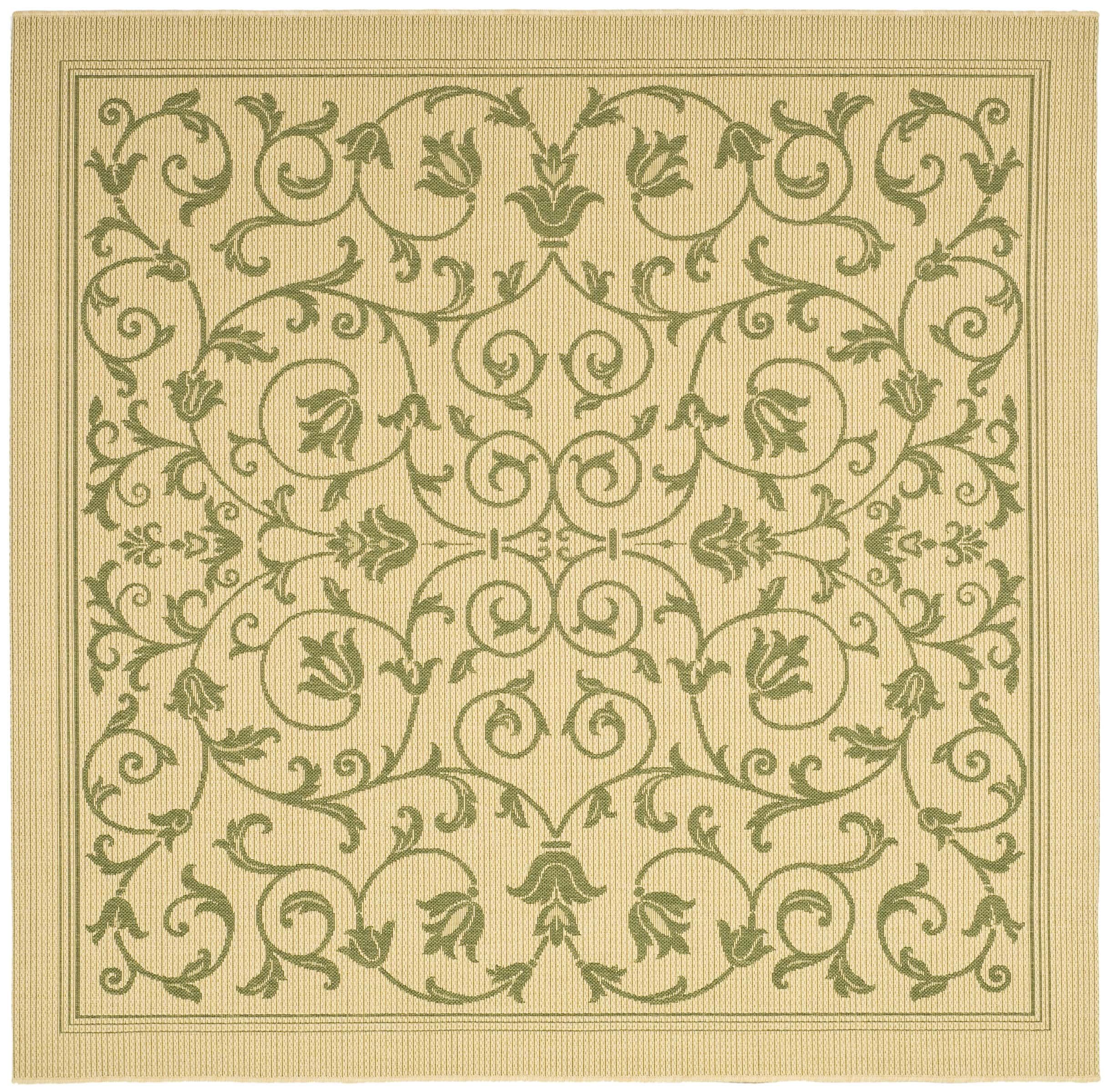 Courtyard CY2098 Power Loomed Indoor and Outdoor Area Rug - Natural/Olive - 7'10"x7'10" - Safavieh