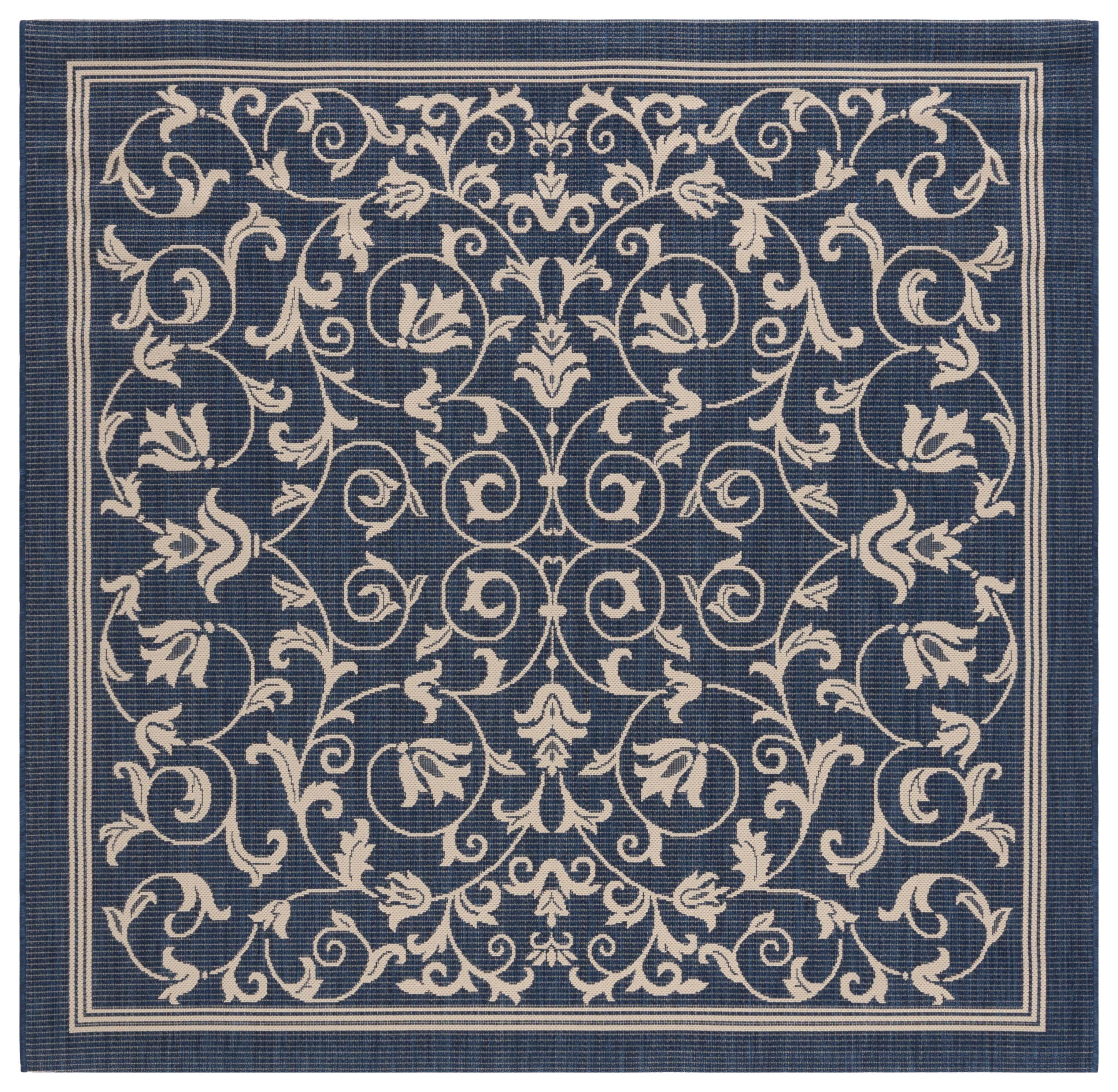 Courtyard CY2098 Power Loomed Indoor and Outdoor Area Rug - Navy/Beige - 4'x4' - Safavieh