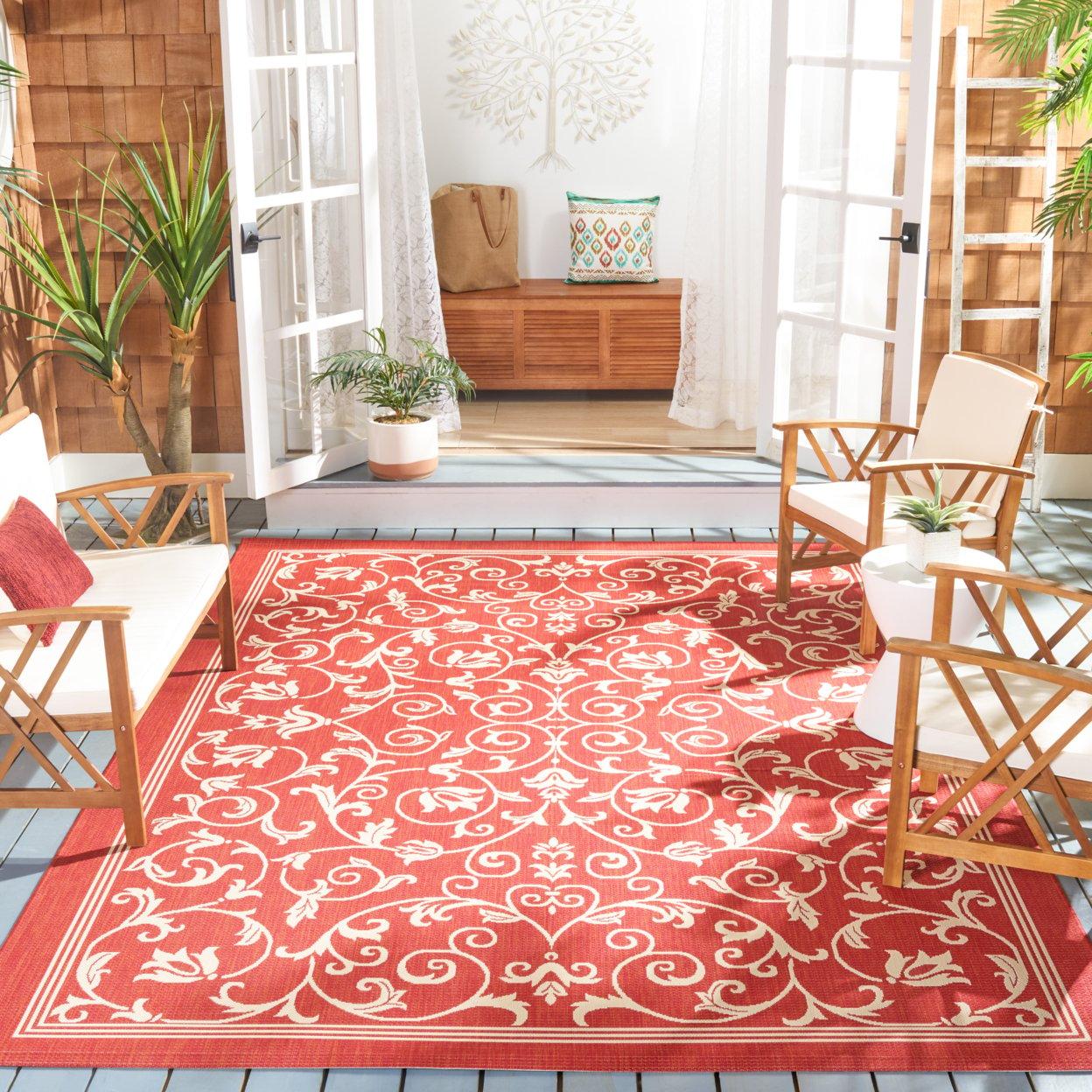 Burnt Orange Baroque Print Rectangular Outdoor Area Rug