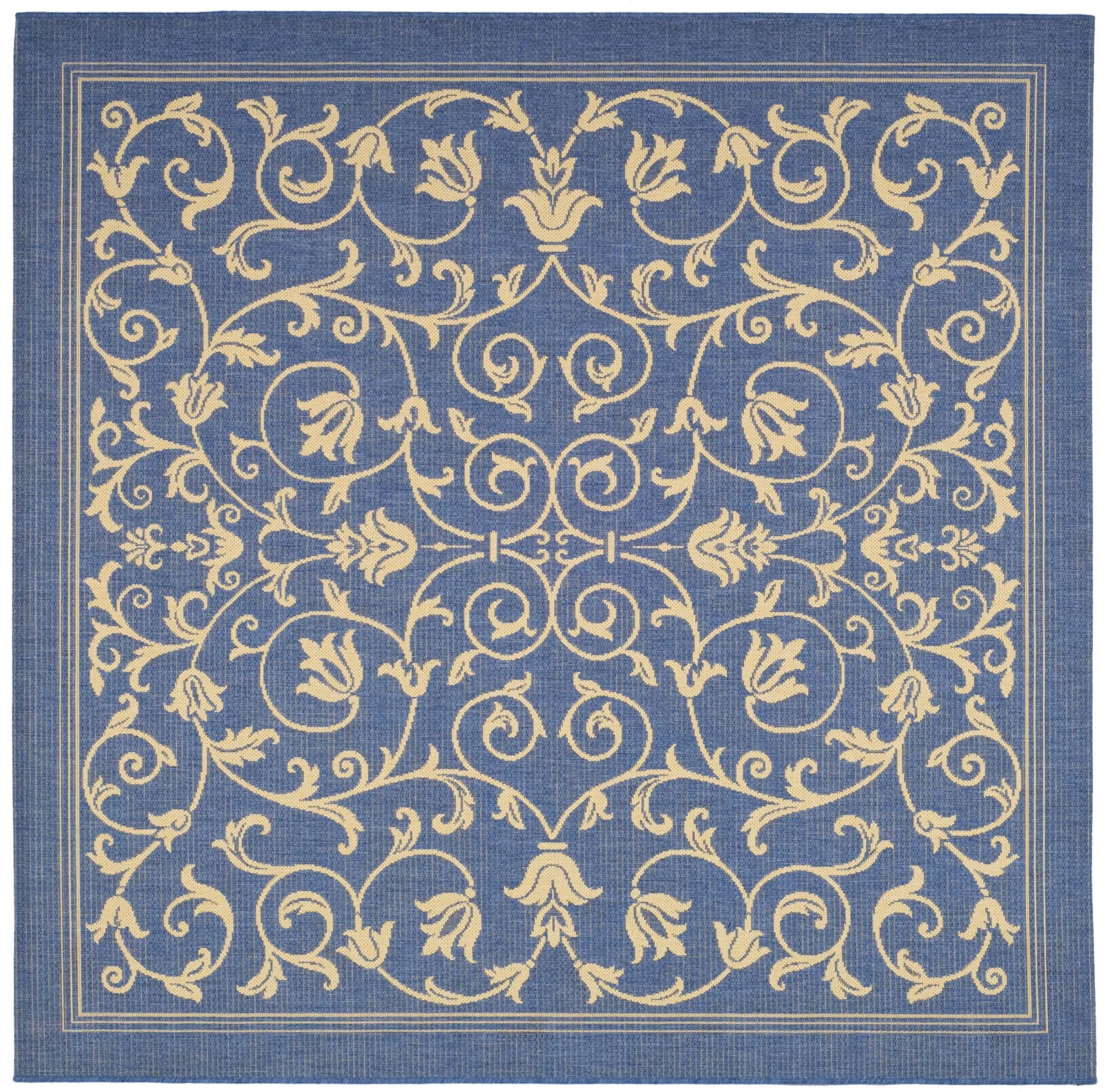 Courtyard CY2098 Power Loomed Indoor and Outdoor Area Rug - Blue/Natural - 6'7"x6'7" - Safavieh