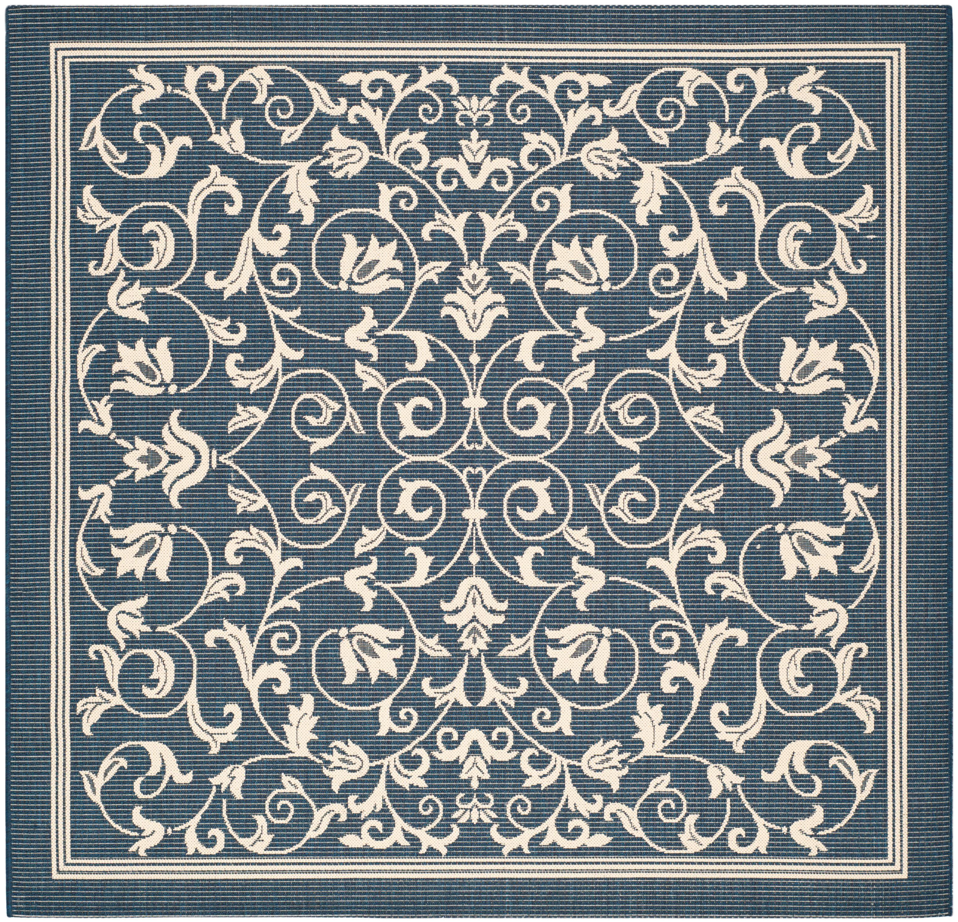 Courtyard CY2098 Power Loomed Indoor and Outdoor Area Rug - Navy/Beige - 6'7"x6'7" - Safavieh