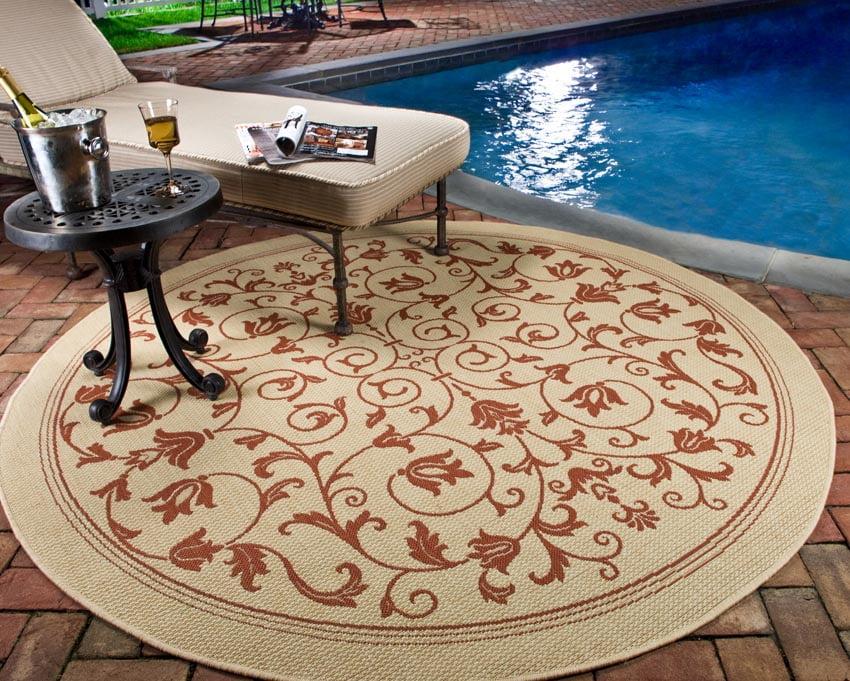 Courtyard CY2098 Power Loomed Indoor and Outdoor Area Rug - Natural/Terra - 7'10" Round - Safavieh