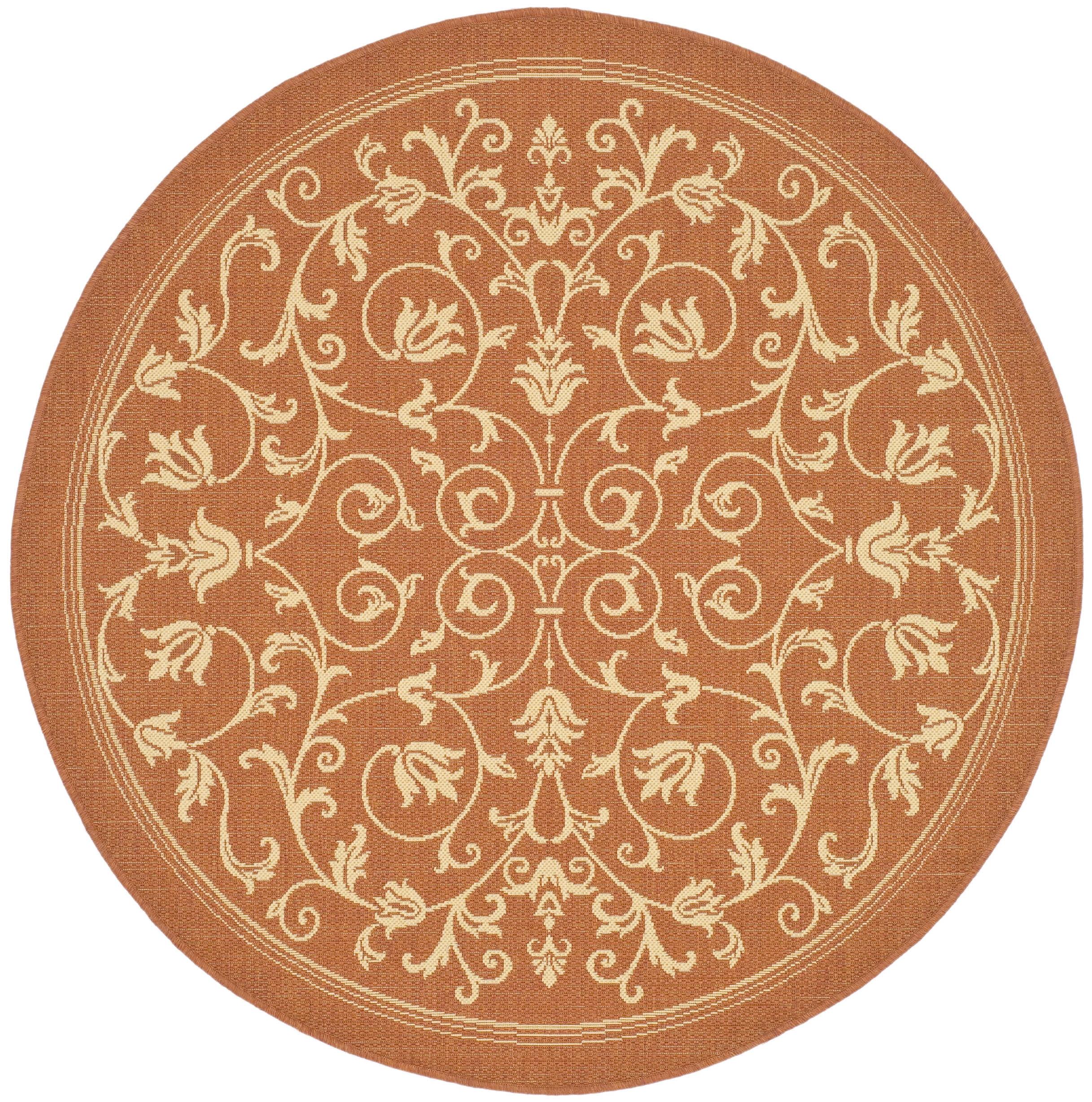 SAFAVIEH Courtyard Nanda Floral Indoor/Outdoor Area Rug, 7'10" x 7'10" Round, Terracotta/Natural