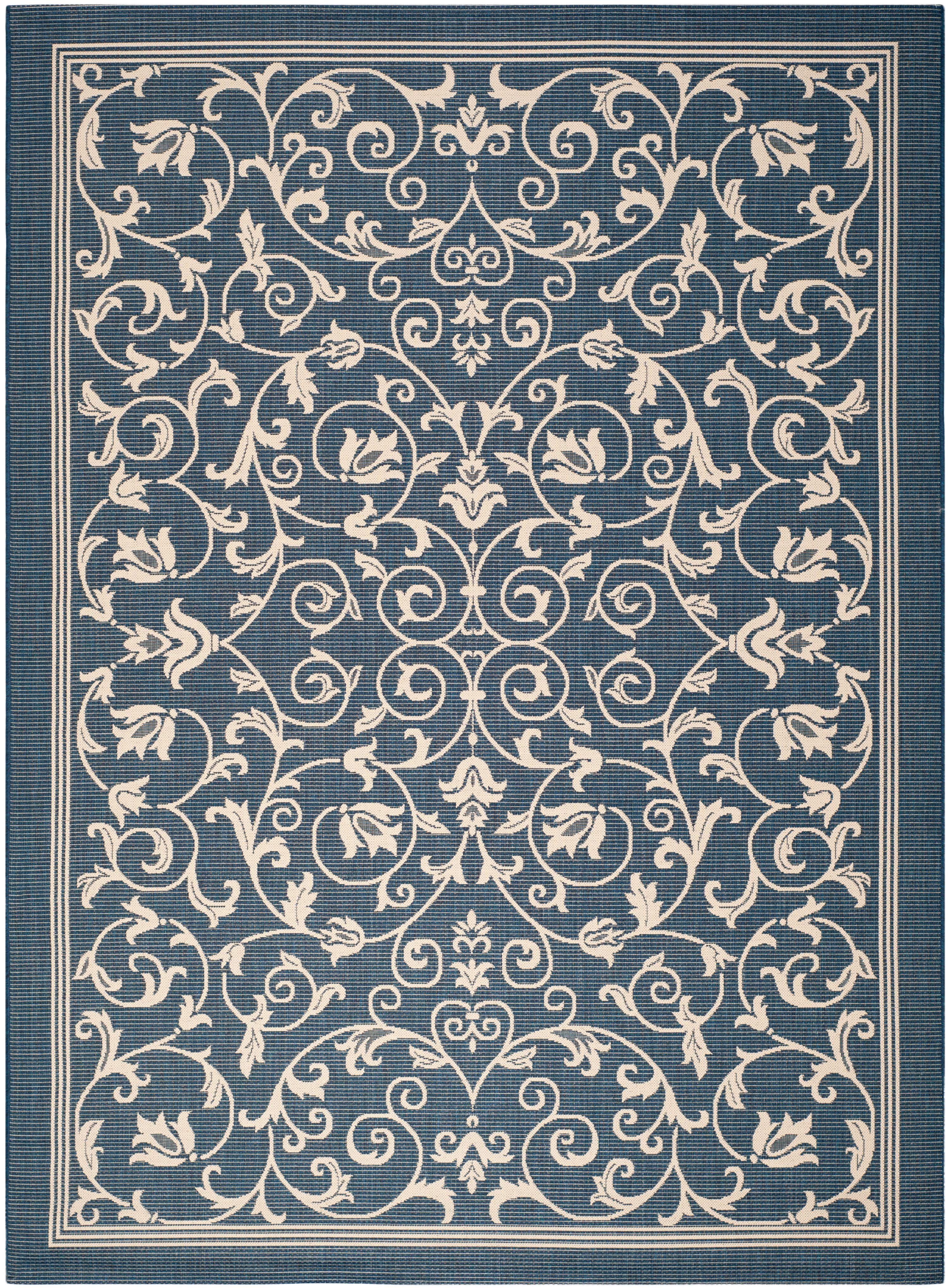 SAFAVIEH Courtyard Nanda Floral Indoor/Outdoor Area Rug, 9' x 12', Navy/Beige