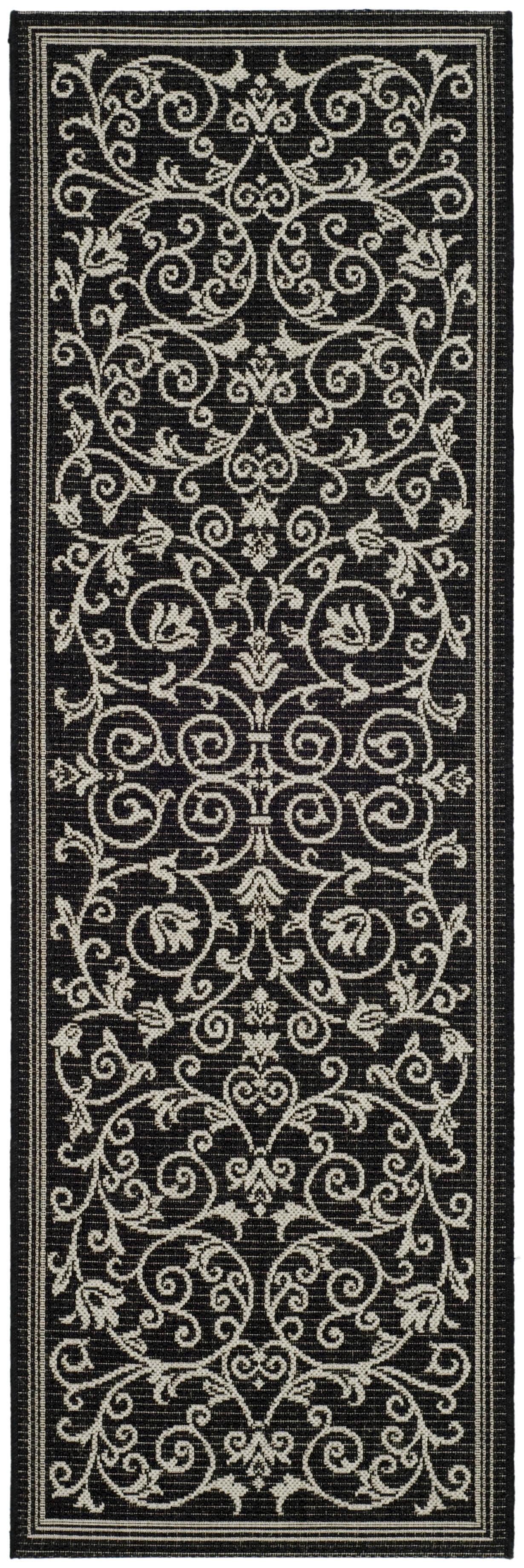 Courtyard CY2098 Power Loomed Indoor and Outdoor Runner Rug - Black/Sand - 2'3"x14' - Safavieh