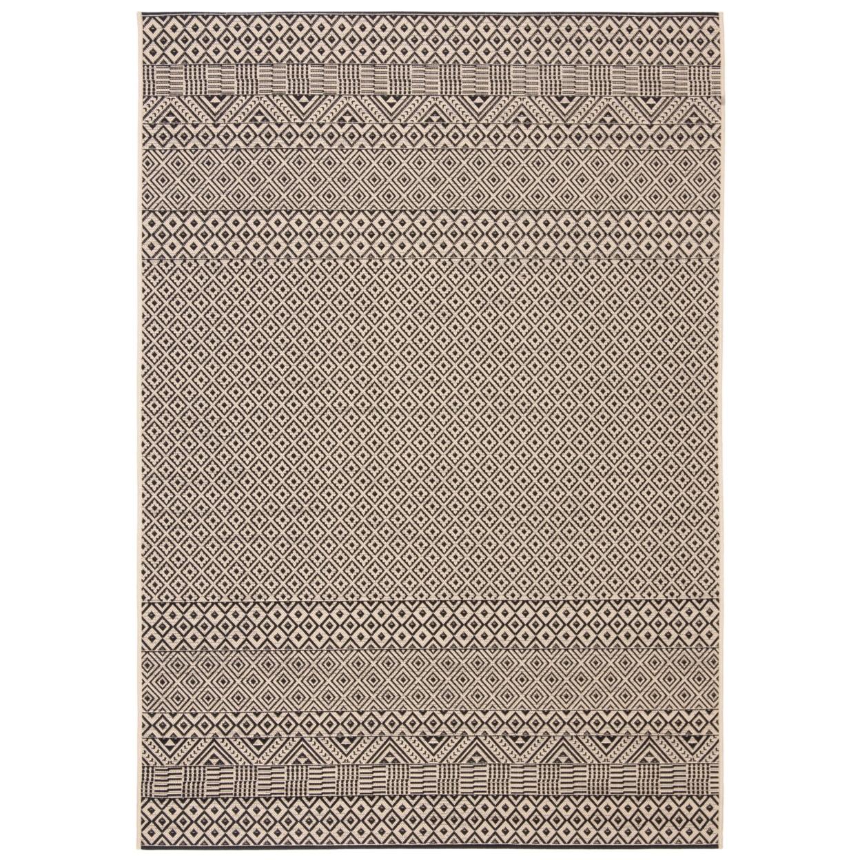 Modern Beige and Black Synthetic Indoor/Outdoor Area Rug - 5'3" x 7'7"