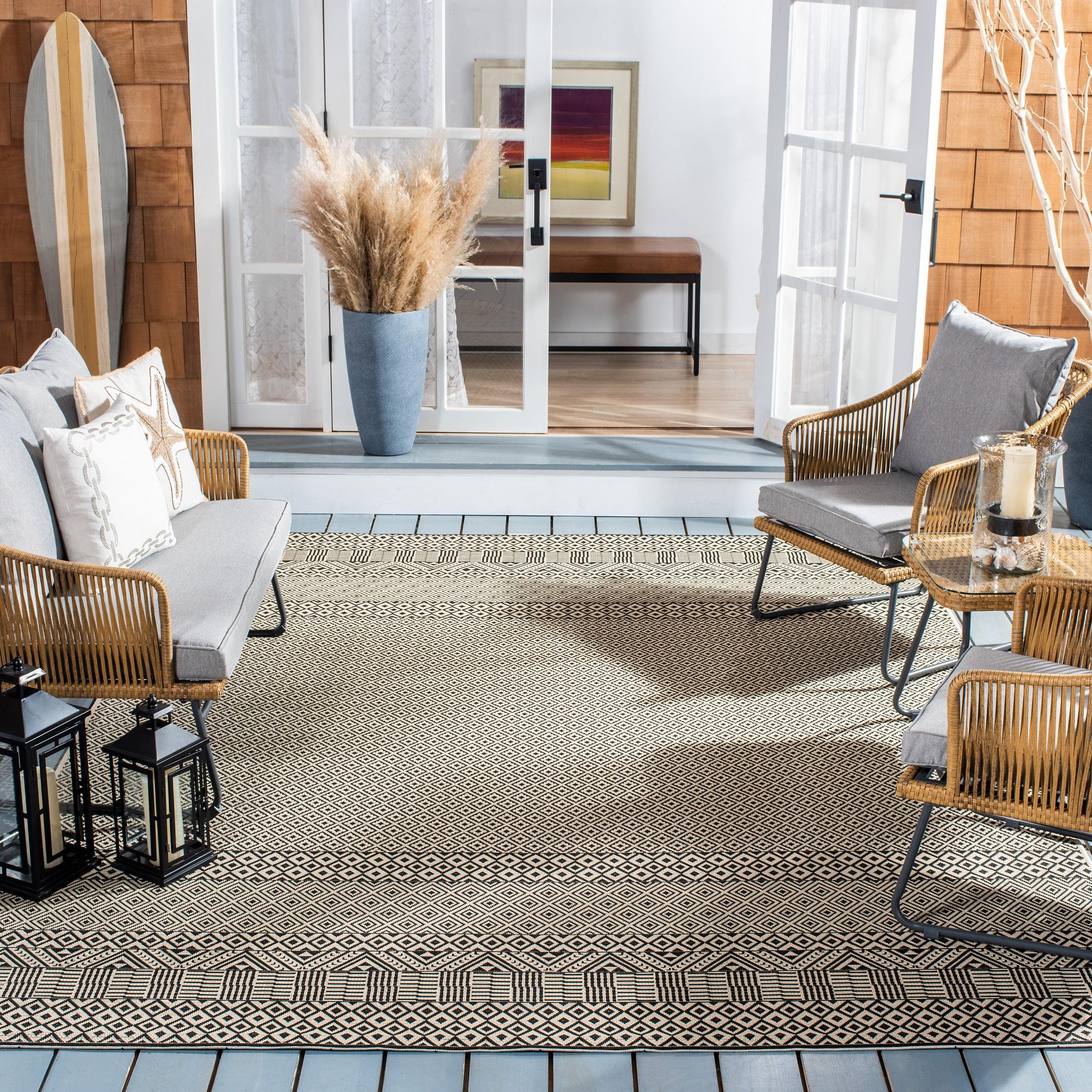 Black and Beige 8' x 11' Stain-Resistant Synthetic Area Rug