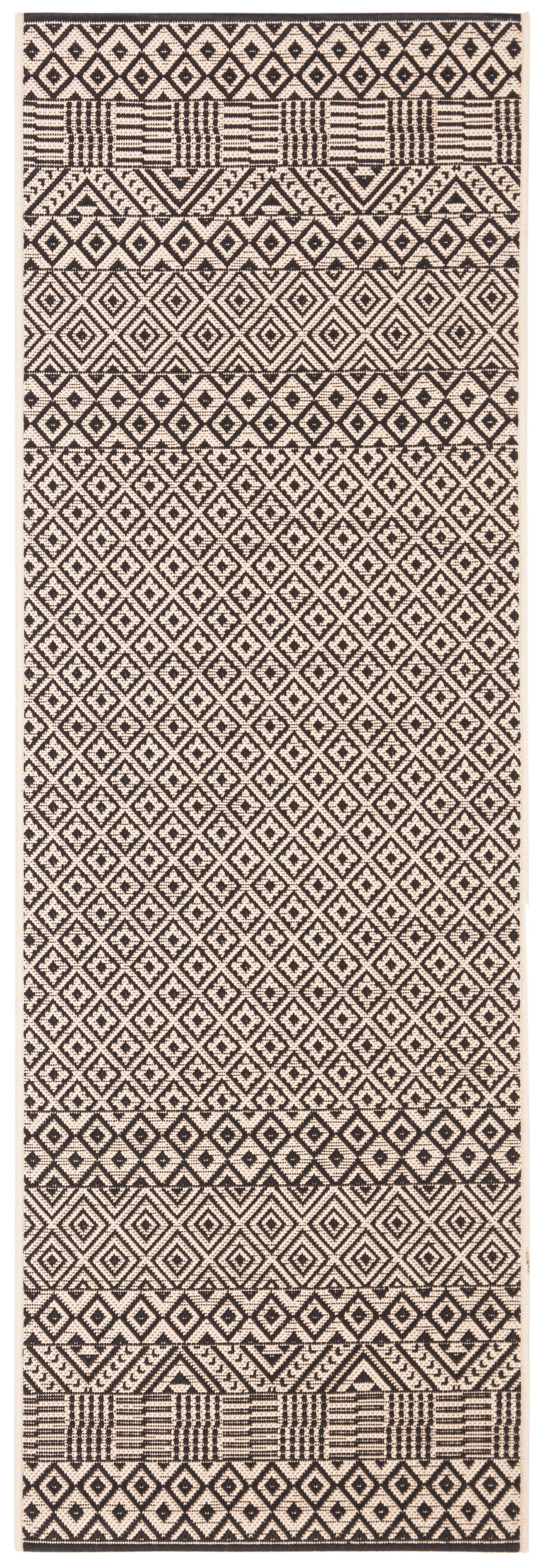 Beige and Black Flat Woven Reversible Runner Rug