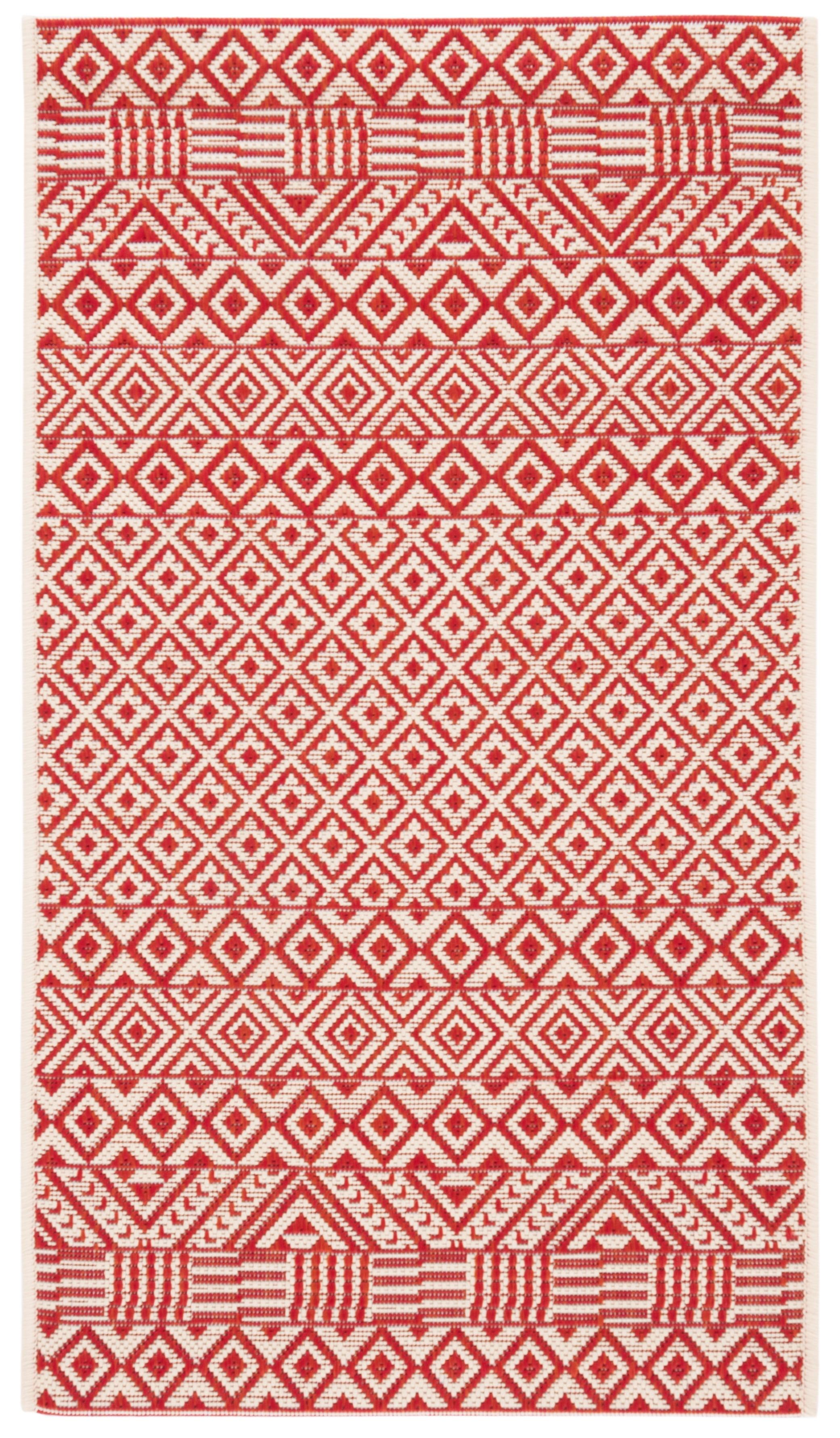 Beige and Red Geometric Indoor/Outdoor Area Rug