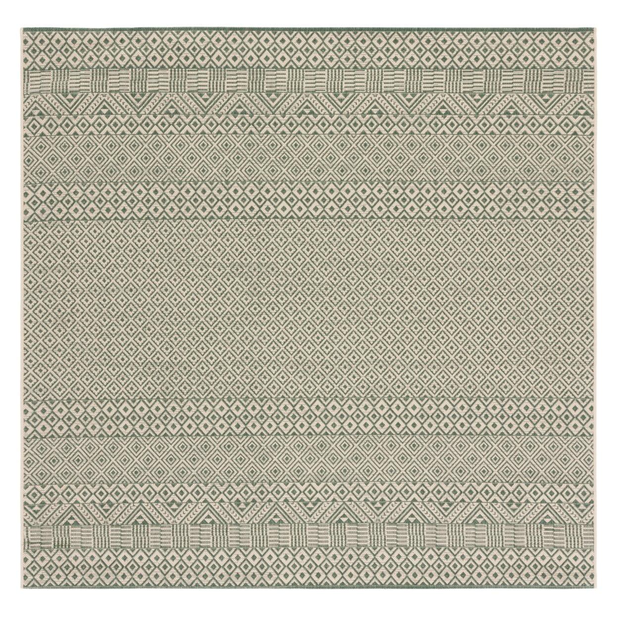 SAFAVIEH Courtyard Naomi Geometric Indoor/Outdoor Area Rug, Dark Green/Beige, 6'7" x 6'7" Square