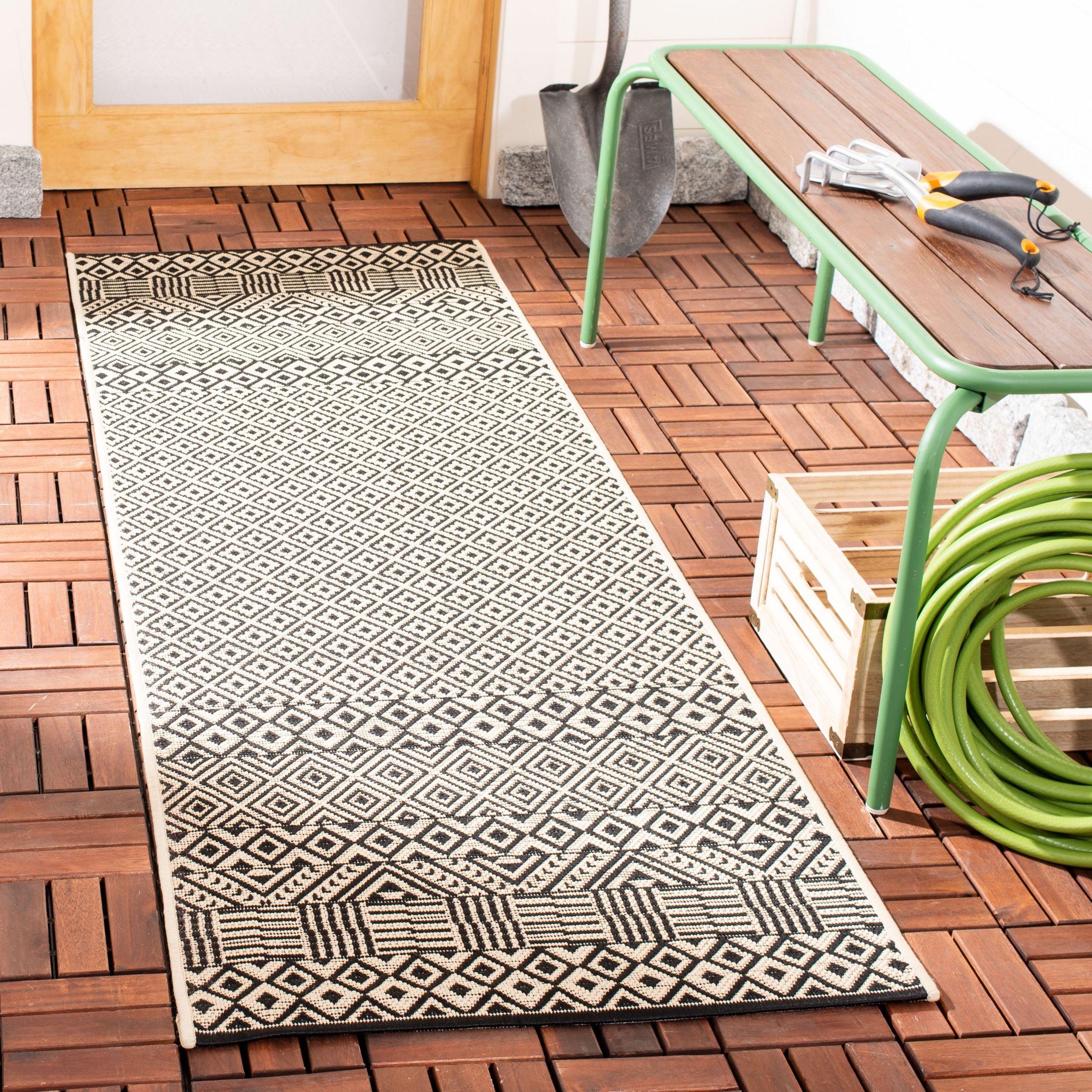 Courtyard CY6235 Power Loomed Indoor and Outdoor Runner Rug - Beige/Black - 2'3"x12' - Safavieh