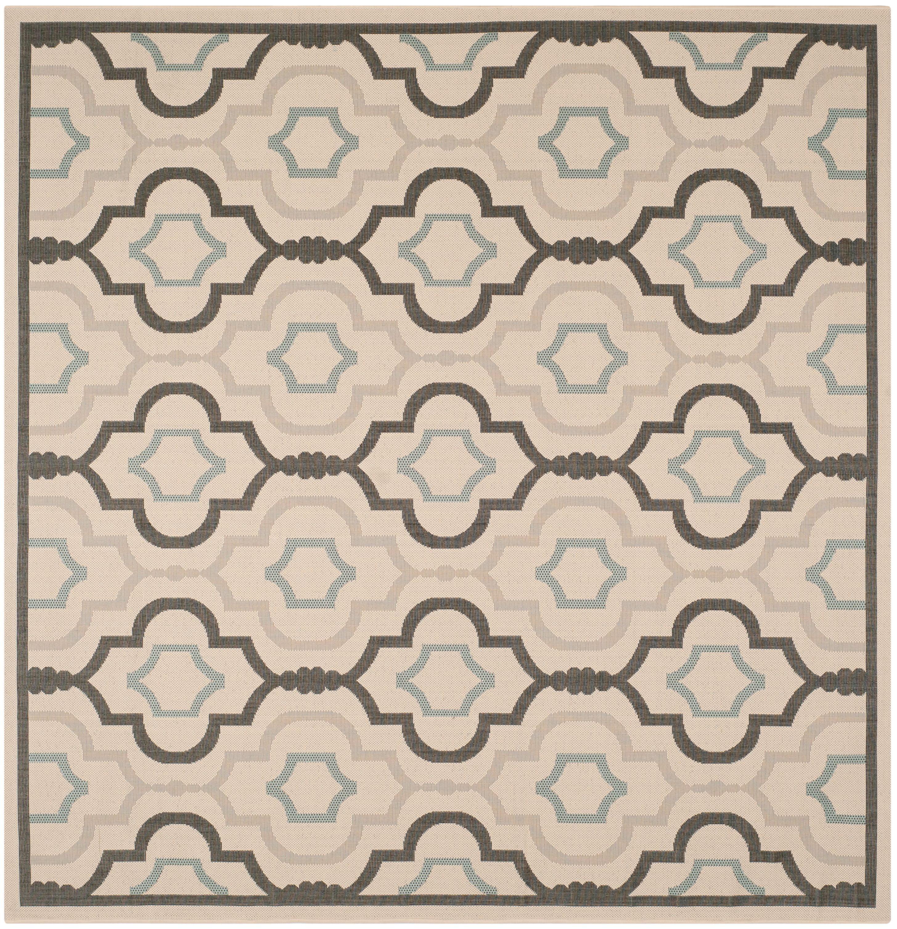 Courtyard CY7938 Power Loomed Indoor and Outdoor Area Rug - Ivory/Black - 7'10"x7'10" - Safavieh