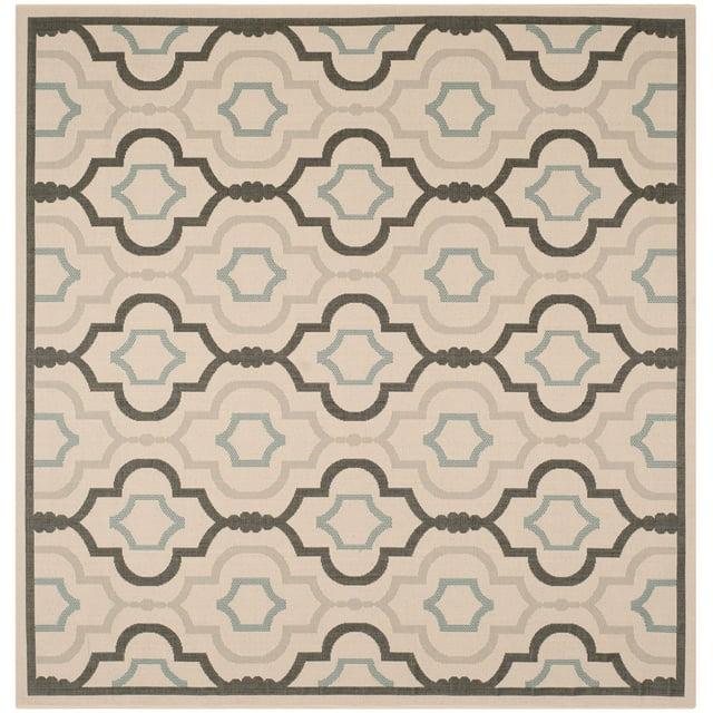 Courtyard CY7938 Power Loomed Indoor and Outdoor Area Rug - Ivory/Black - 7'10"x7'10" - Safavieh