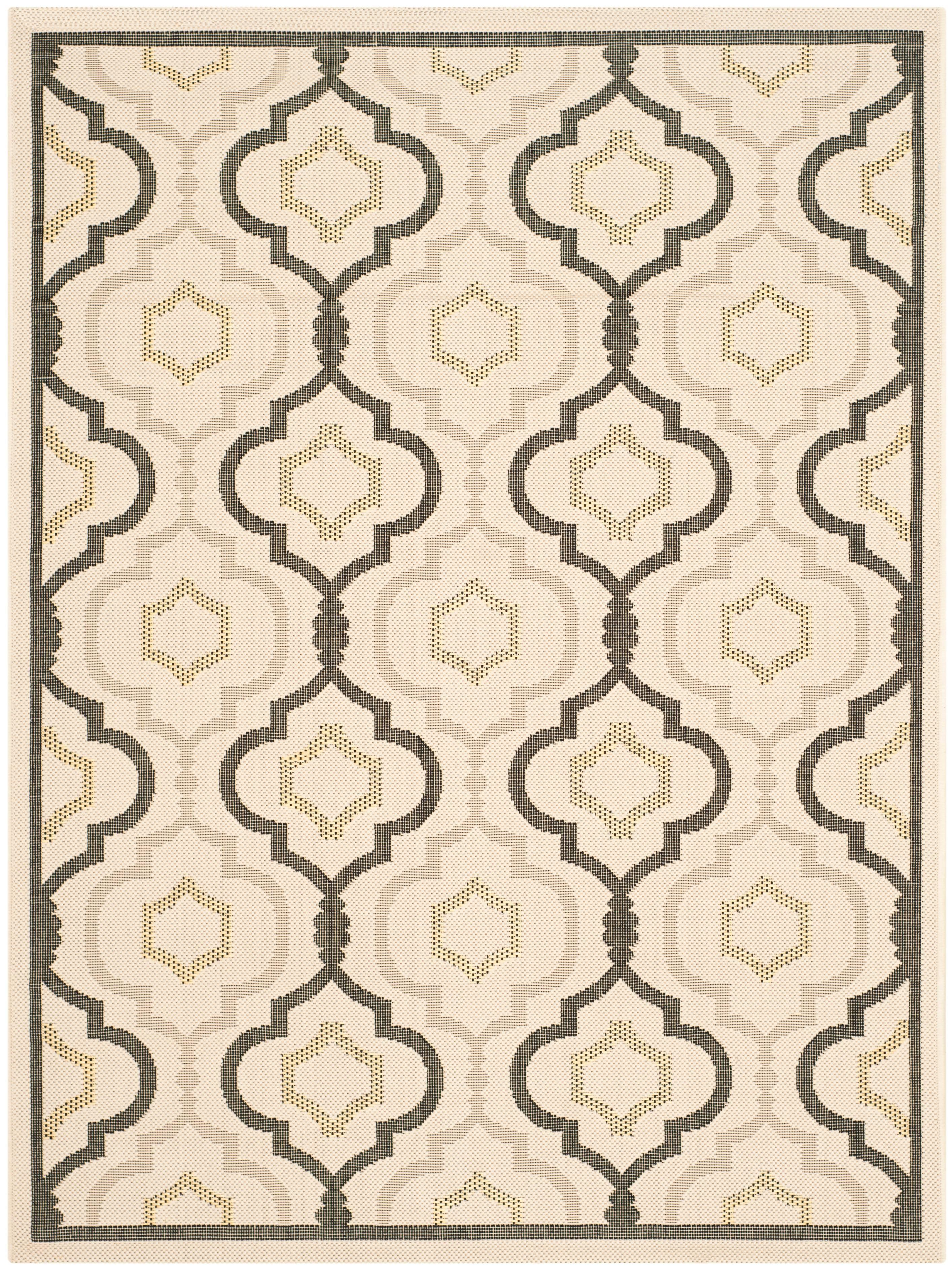 Beige and Black Geometric Outdoor Area Rug