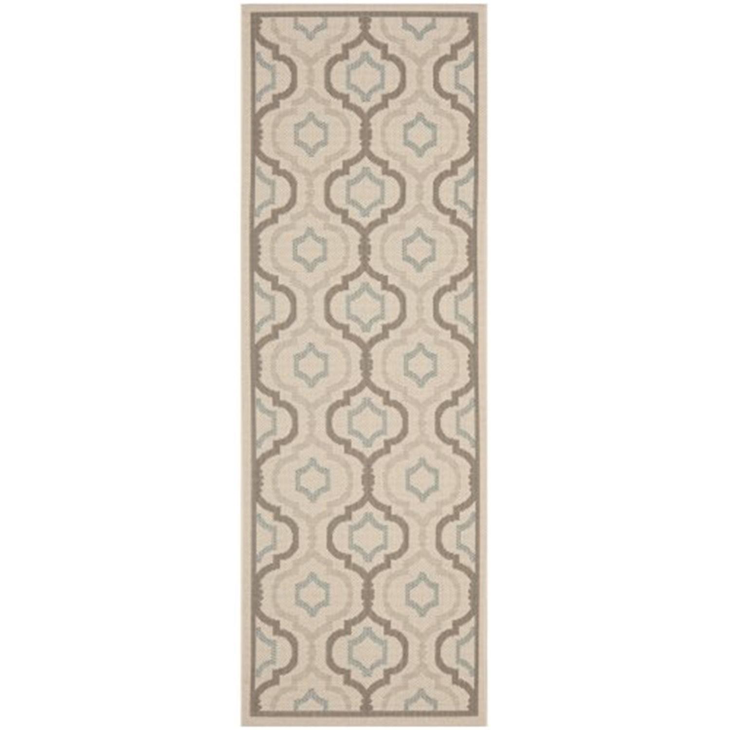 Elegant Beige Synthetic Indoor/Outdoor Runner Rug 2'4" x 14'