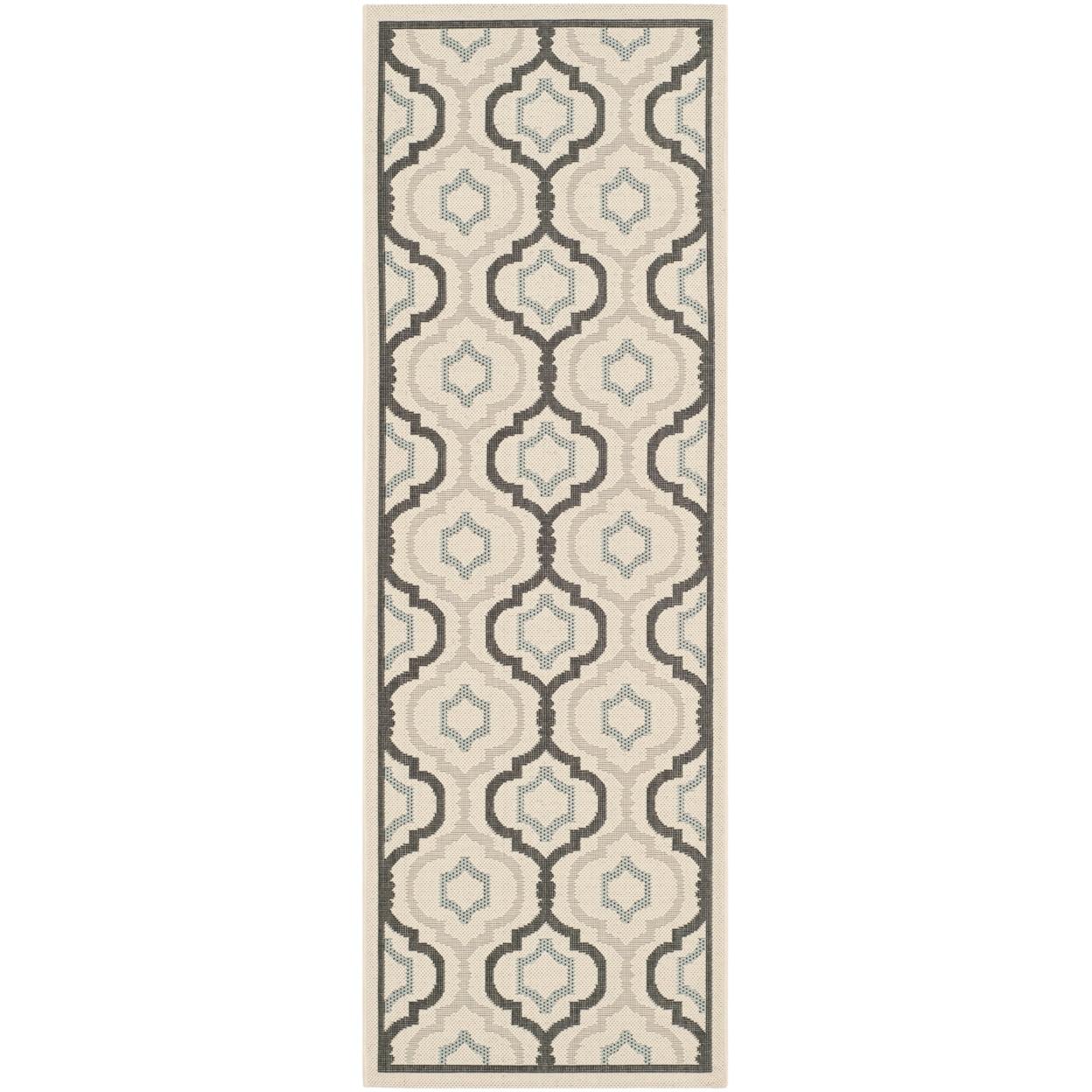 Beige and Black Synthetic Flat Woven 2'4" x 14' Runner Rug