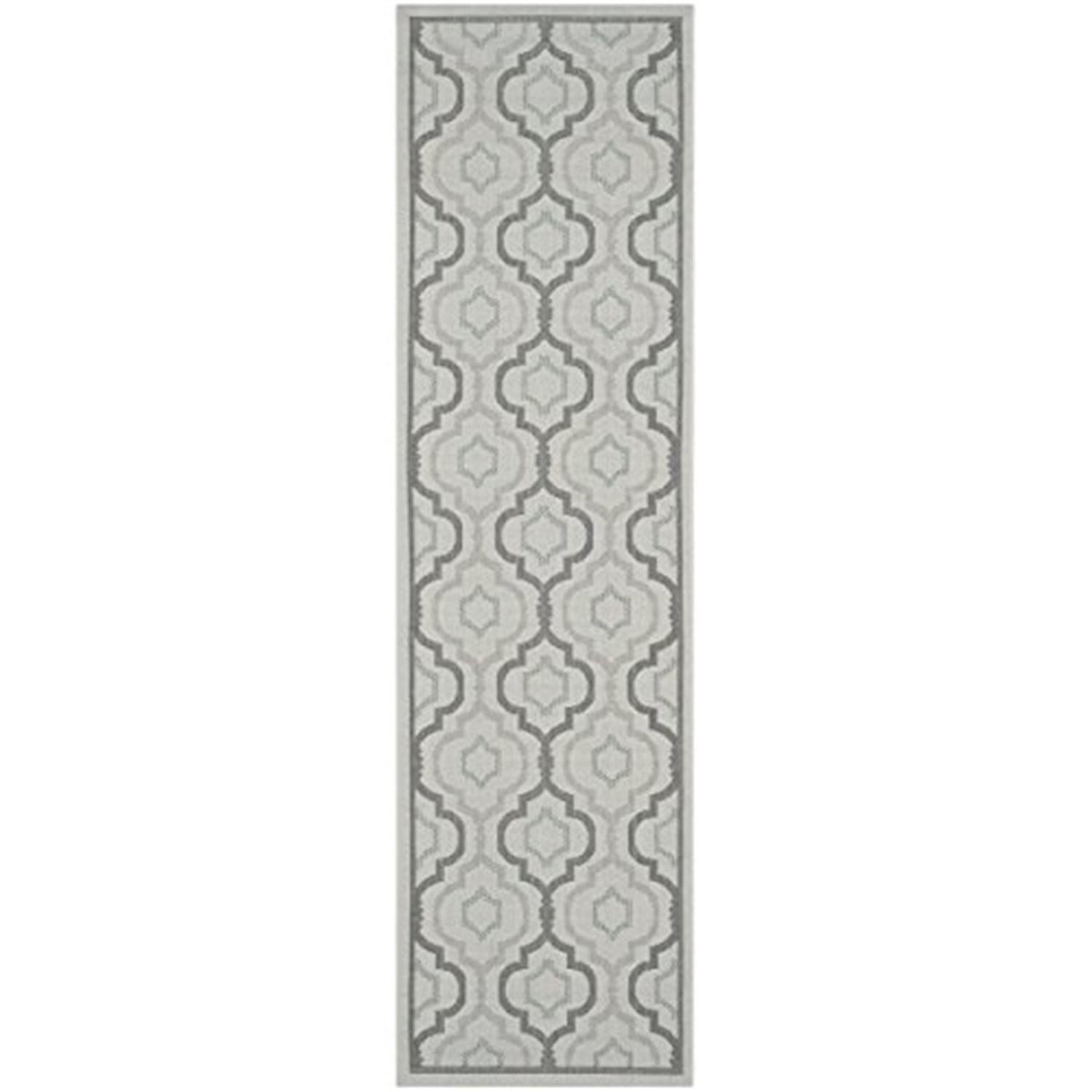 Light Gray Geometric Synthetic Outdoor Runner Rug 2'4" x 12'