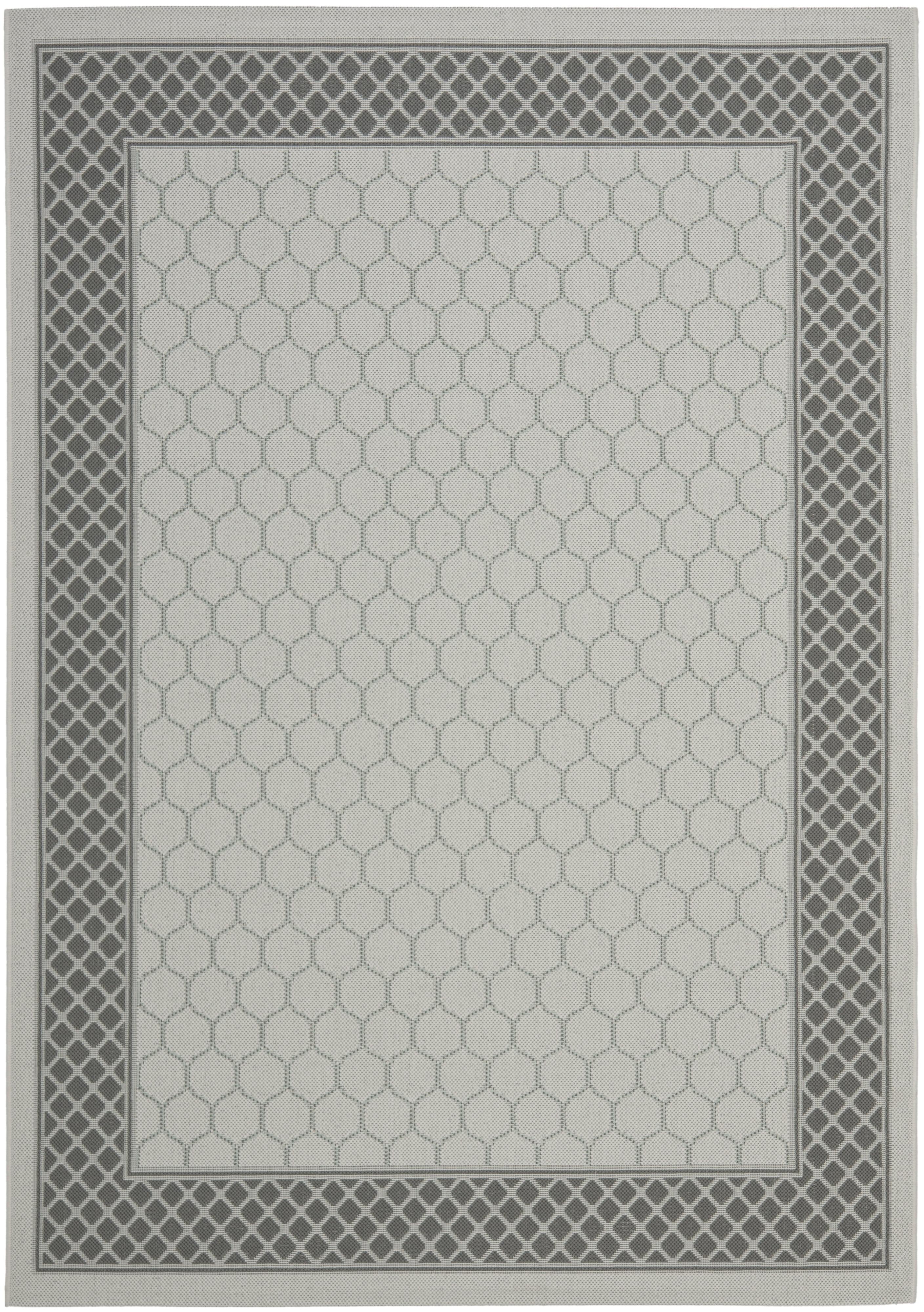 SAFAVIEH Courtyard Noelle Bordered Indoor/Outdoor Area Rug, Light Grey/Anthracite, 5'3" x 7'7"