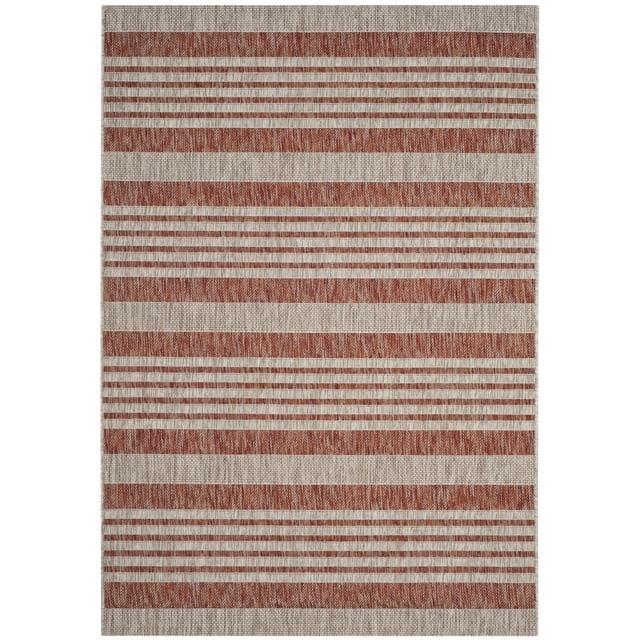 SAFAVIEH Courtyard Patrice Striped Indoor/Outdoor Area Rug, Red/Beige, 5'3" x 7'7"
