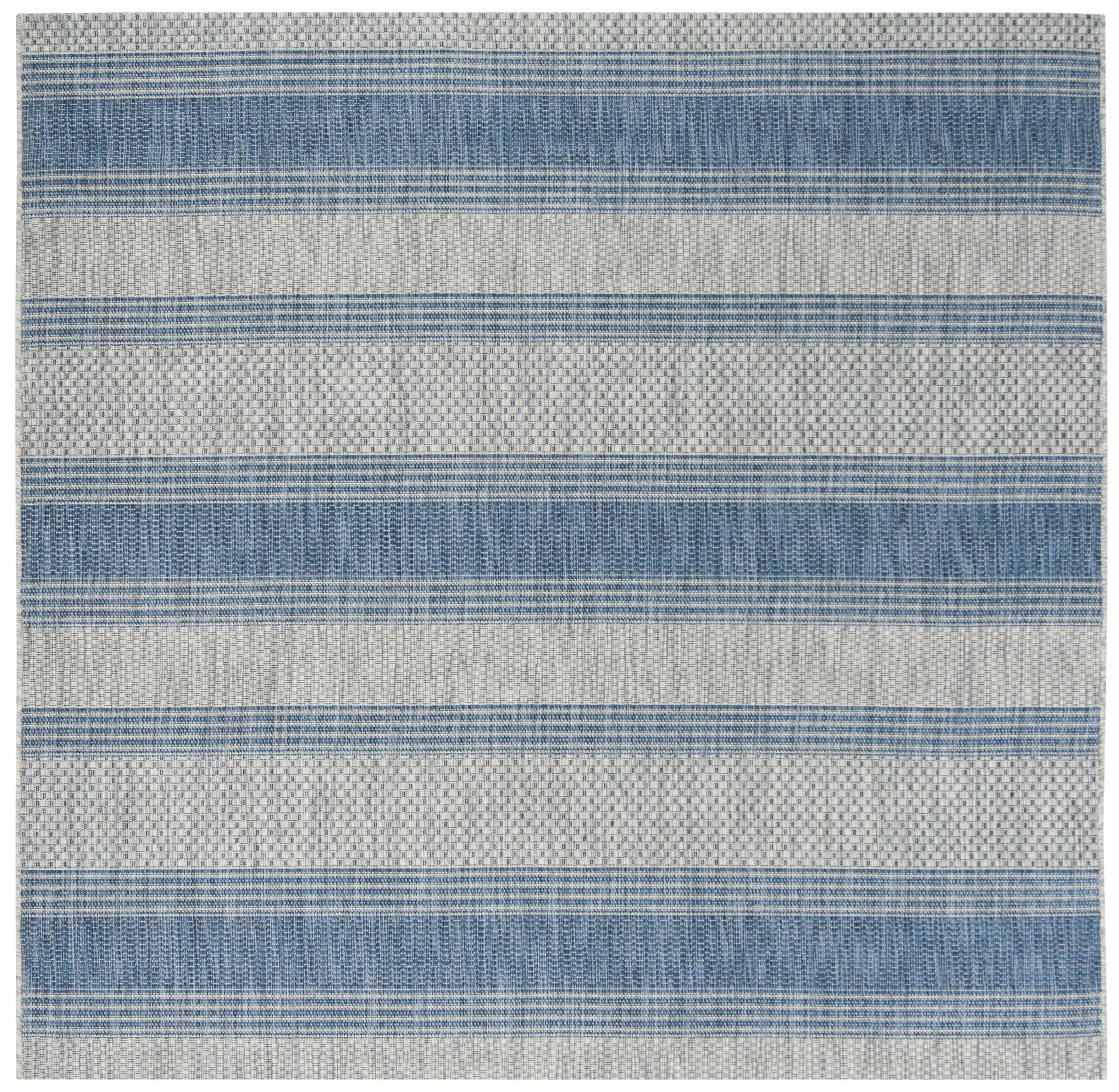 SAFAVIEH Courtyard Paul Striped Indoor/Outdoor Area Rug, Grey/Navy, 4' x 4' Square