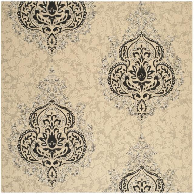 SAFAVIEH Courtyard Penelope Damask Indoor/Outdoor Area Rug, Cream/Black, 6'7" Square