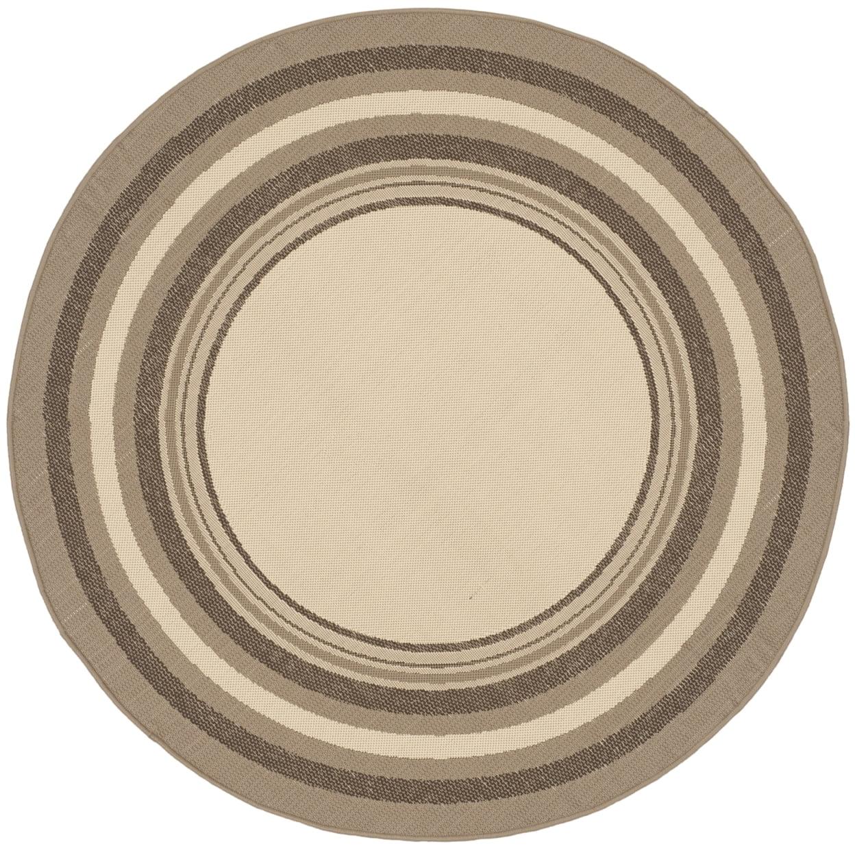 Easy-Care Beige Synthetic 59" Round Indoor/Outdoor Rug