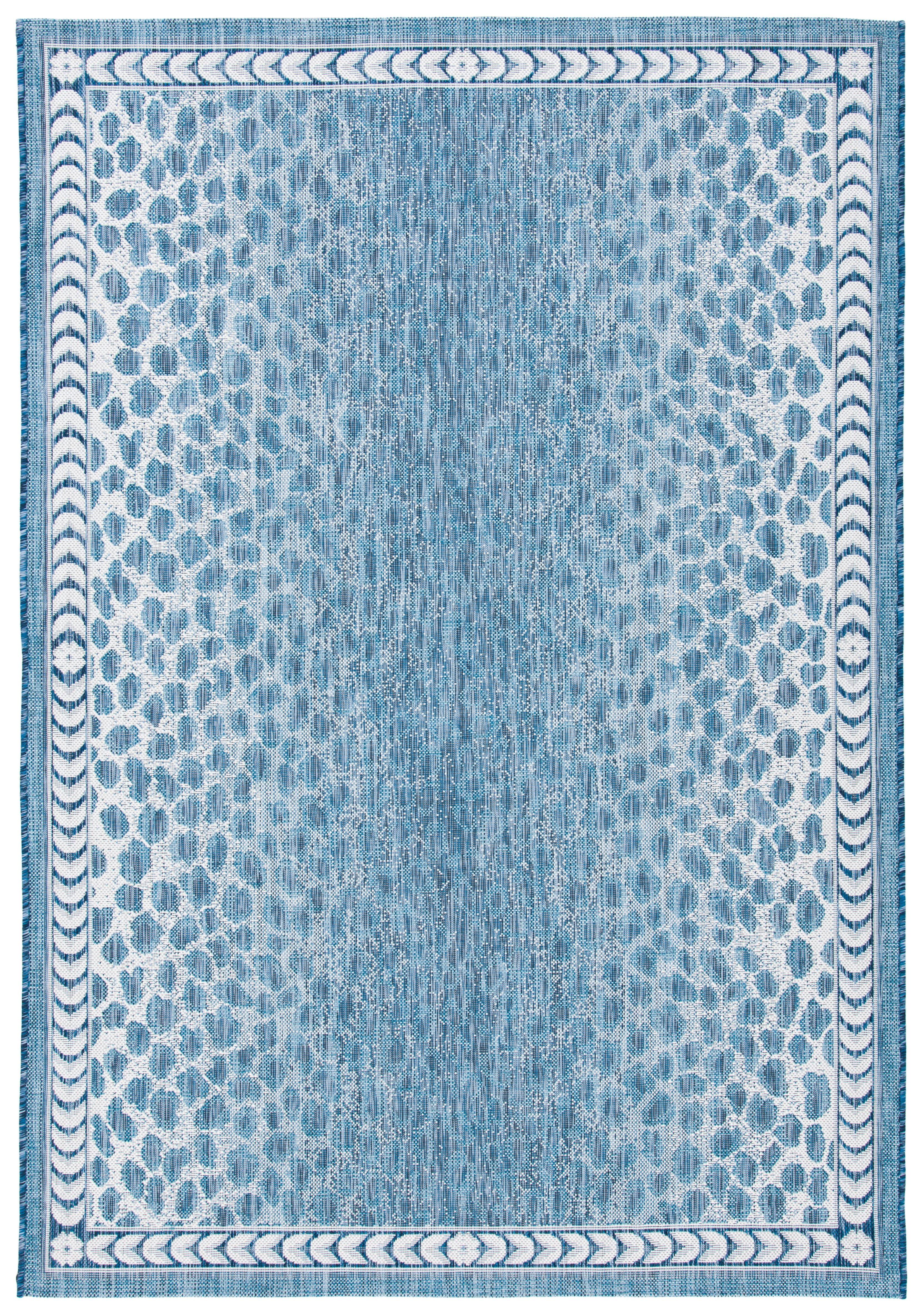 Courtyard Blue and Ivory Washable Synthetic Outdoor Rug