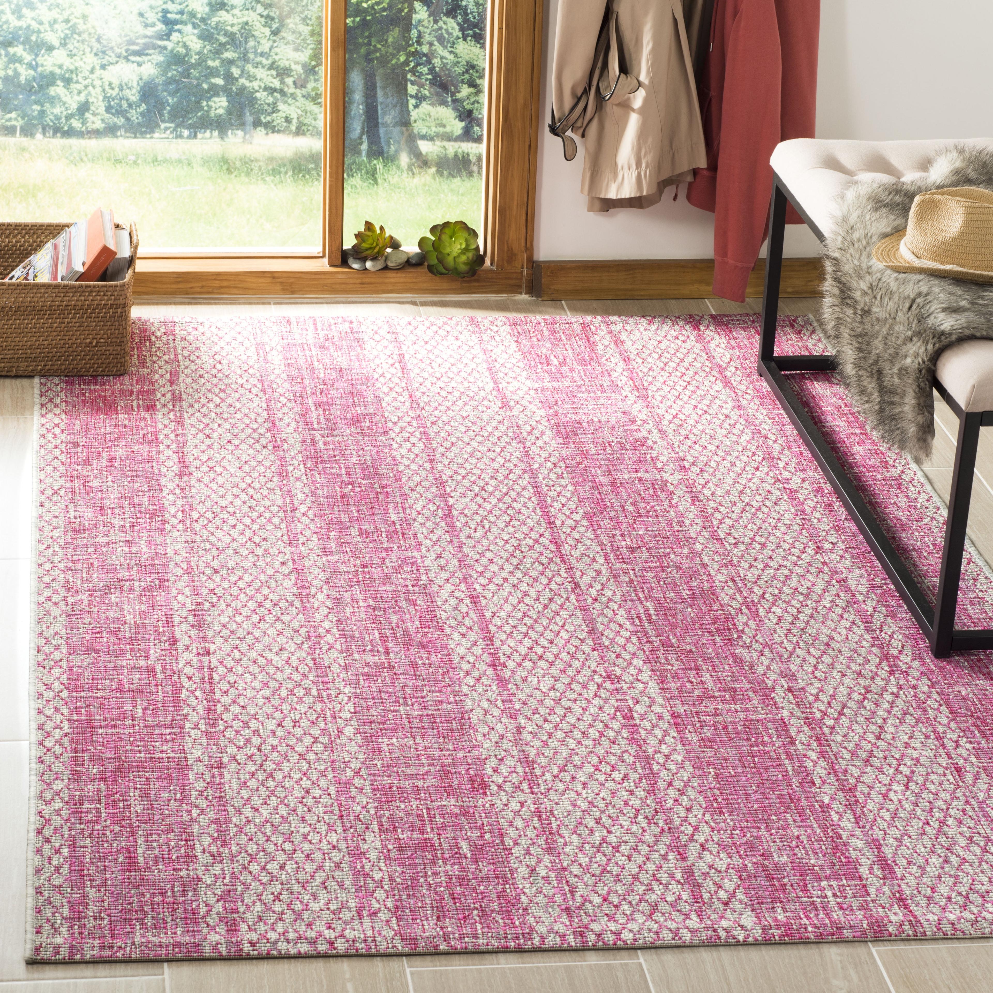 Courtyard CY8736 Power Loomed Indoor and Outdoor Area Rug - Light Grey/Fuchsia - 6'7"x9'6" - Safavieh