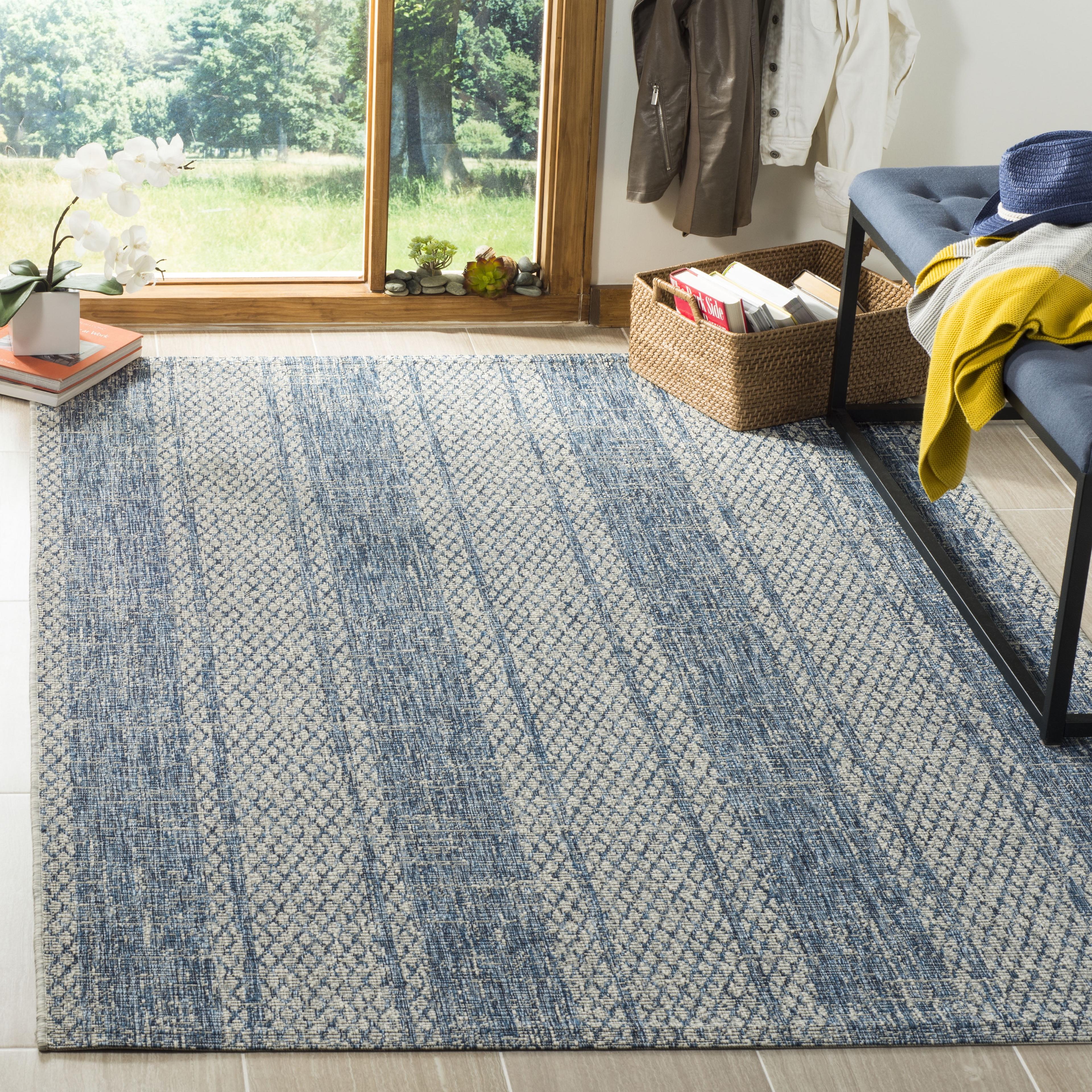 Courtyard CY8736 Power Loomed Indoor and Outdoor Area Rug - Light Grey/Blue - 5'3"x7'7" - Safavieh