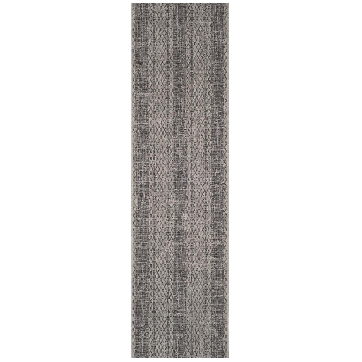 Light Grey and Black Synthetic Indoor/Outdoor Runner Rug