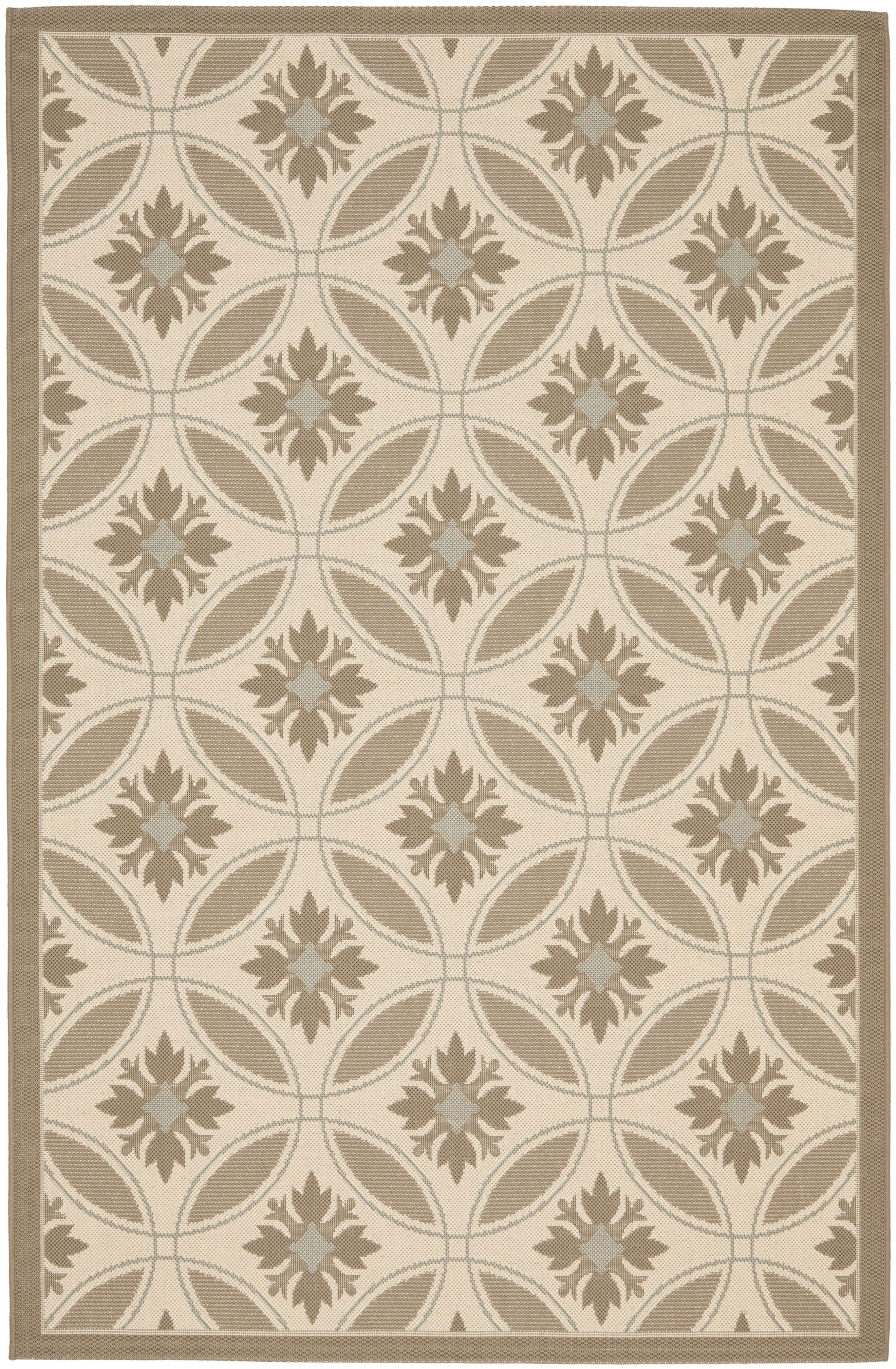 Beige Floral Synthetic 5' x 7' Outdoor Area Rug