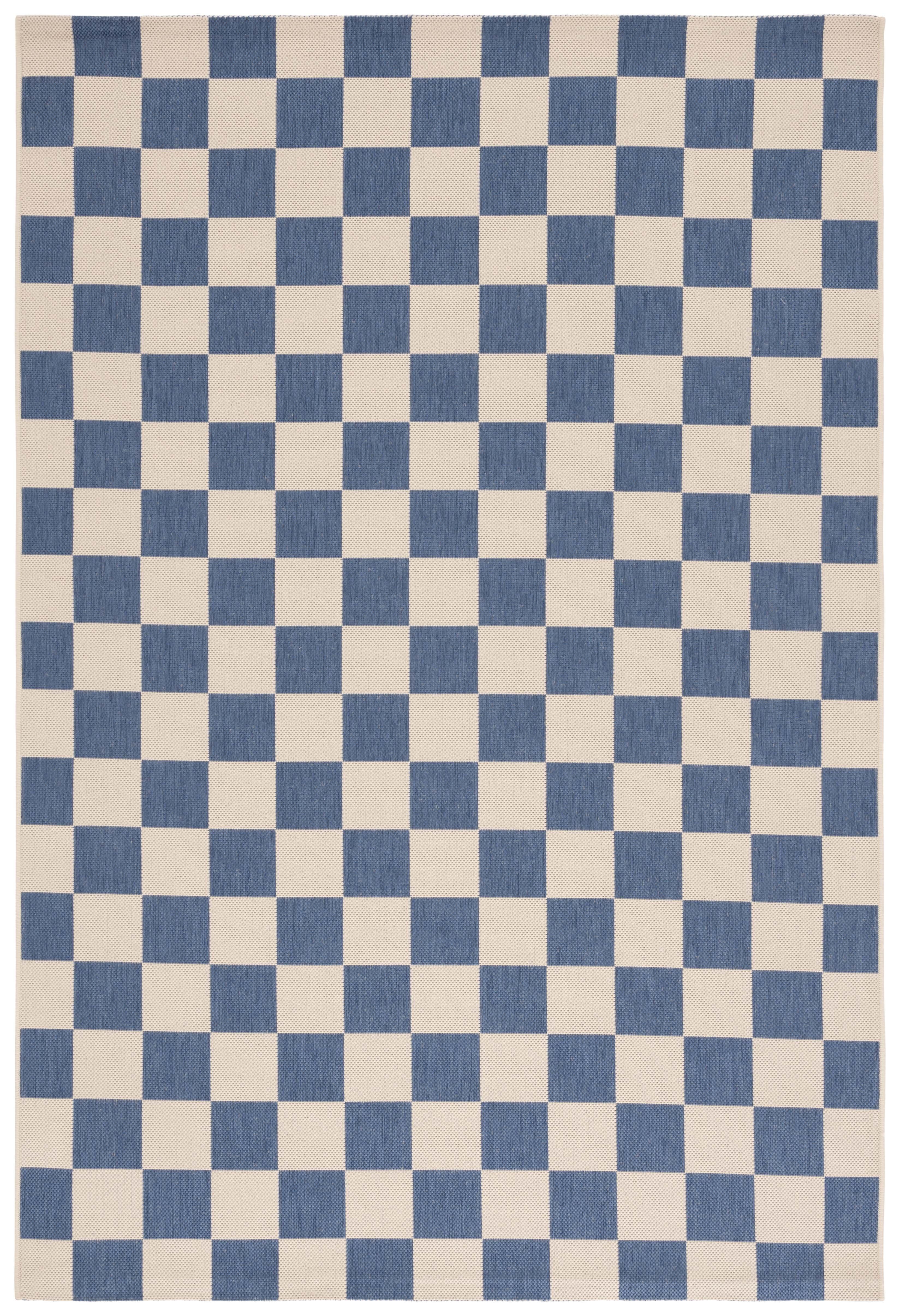 Blue and Beige Checkered Indoor/Outdoor Area Rug 4' x 5'7"