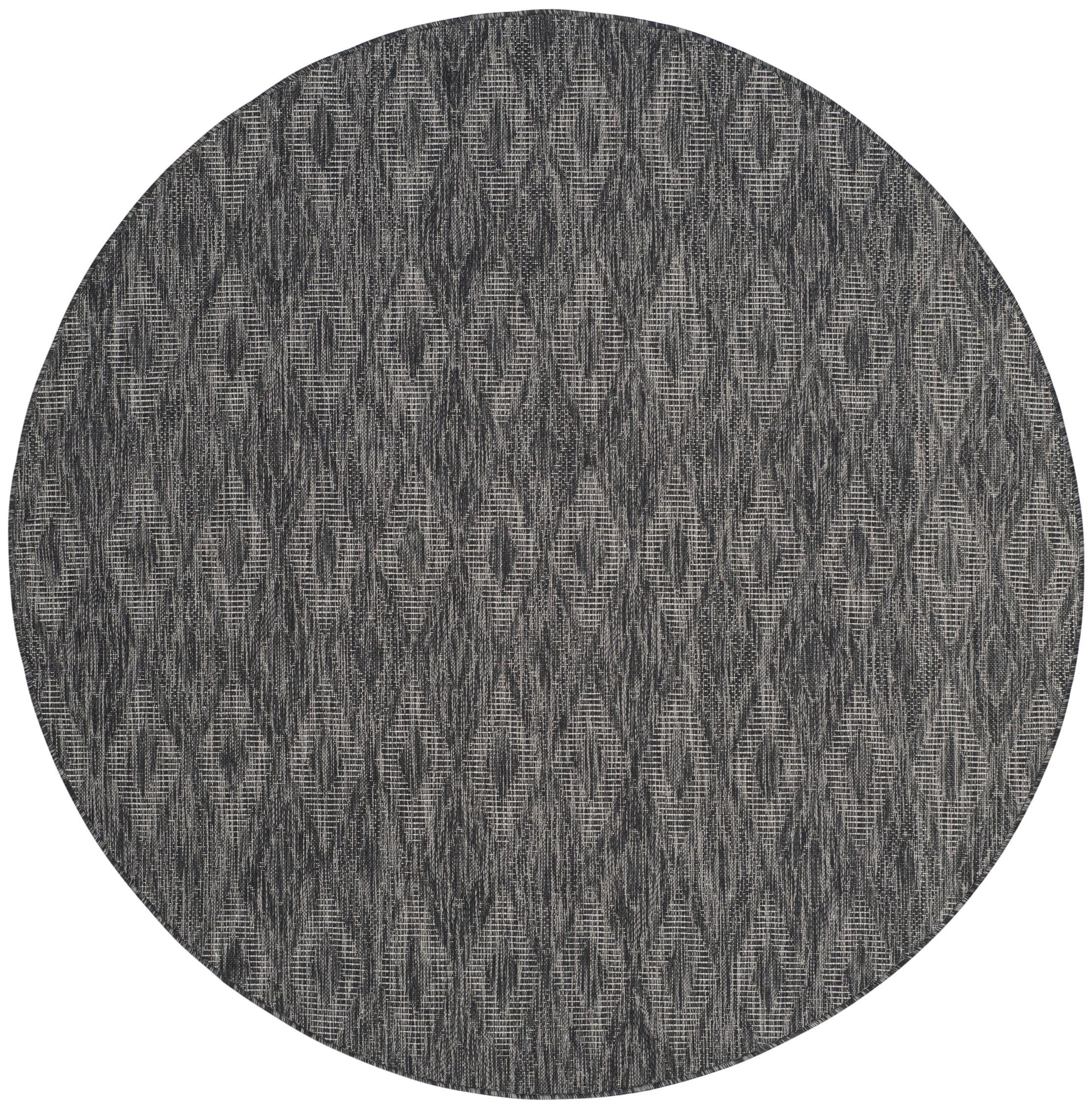 Black Round Flat Woven Synthetic Area Rug