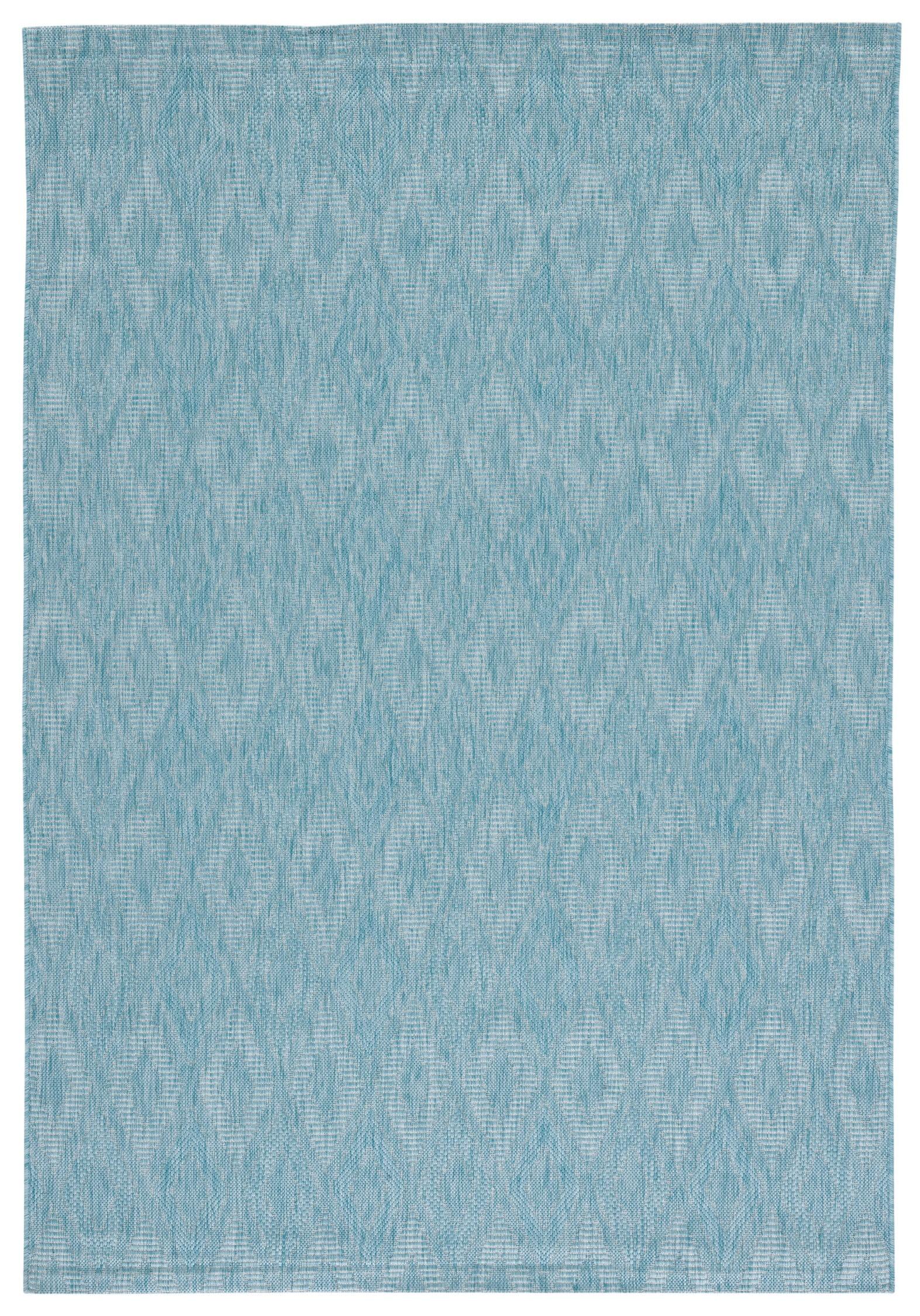 Aqua Diamond Weave 5'3" x 7'7" Synthetic Round Area Rug