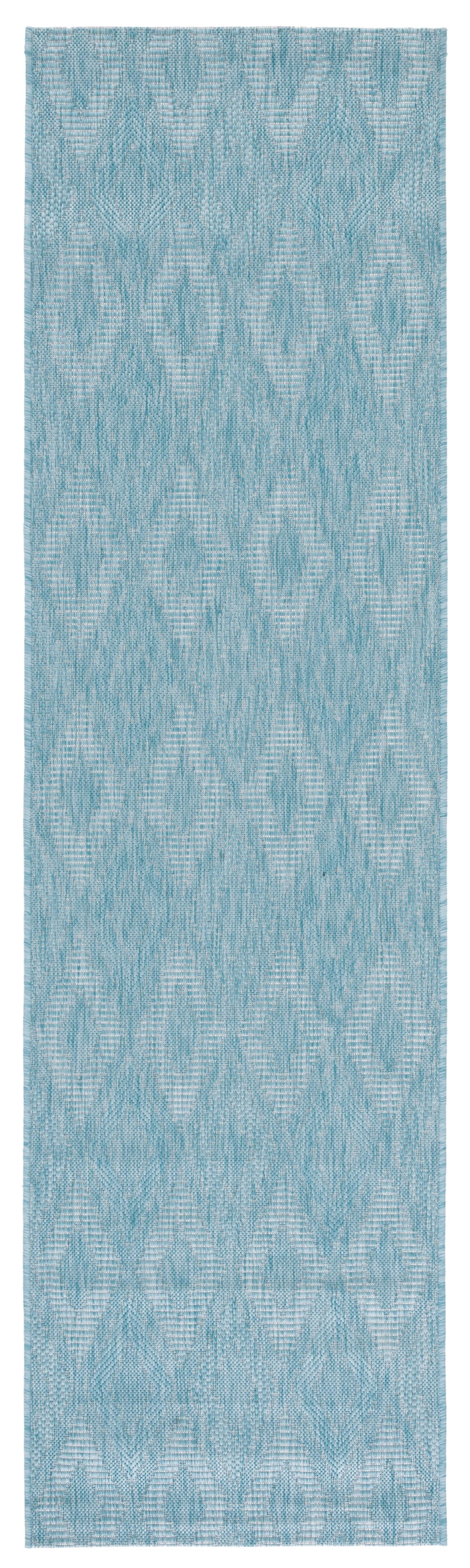 SAFAVIEH Courtyard Teodor Geometric Diamonds Indoor/Outdoor Runner, 2'3" x 10', Aqua
