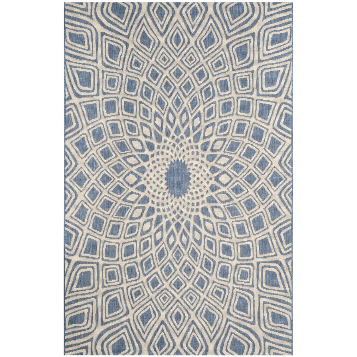 SAFAVIEH Courtyard Thane Nautical Indoor/Outdoor Area Rug, 5'3" x 7'7", Blue/Beige