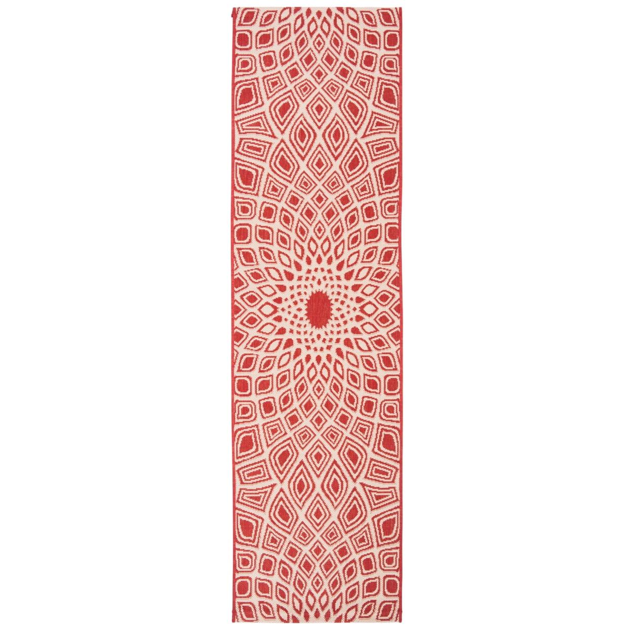 SAFAVIEH Courtyard Thane Abstract Indoor/Outdoor Runner Rug, Red/Beige, 2'3" x 8'