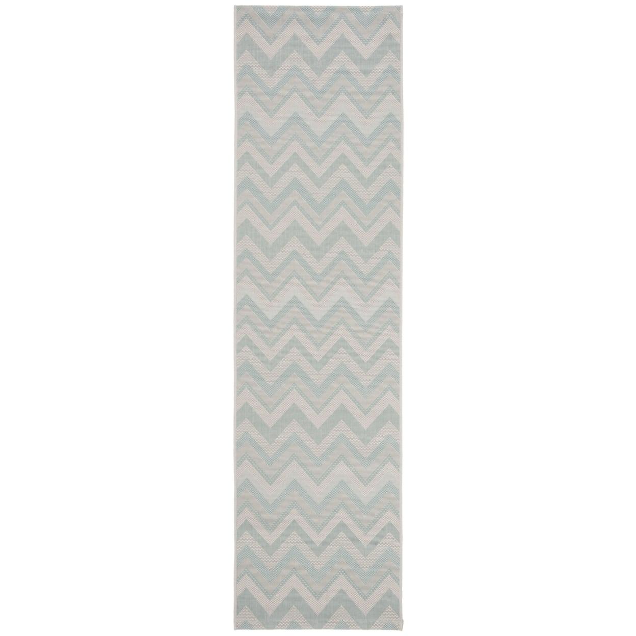 Gray Chevron Synthetic Indoor/Outdoor Runner Rug, 2'3" x 12'