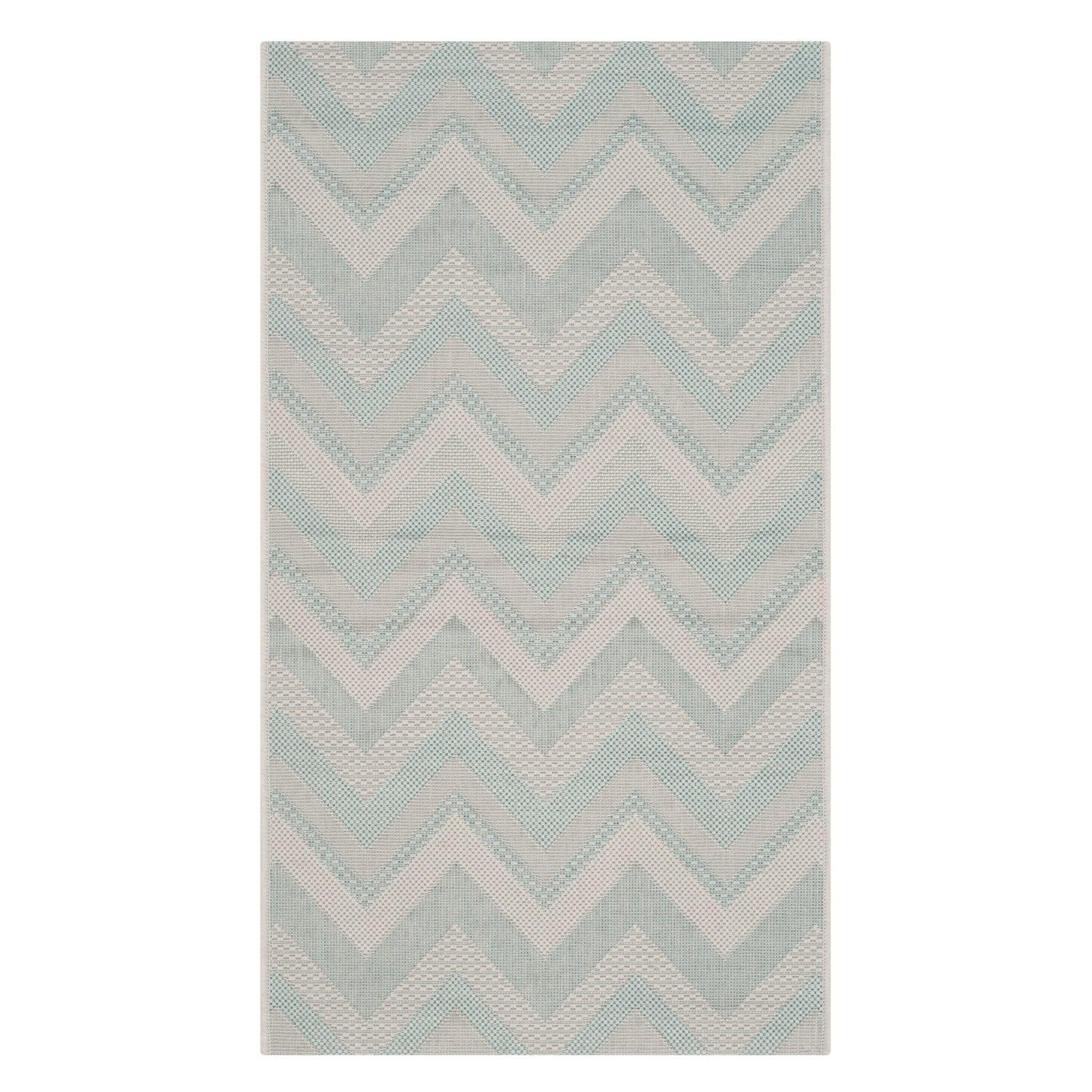 Gray Chevron Synthetic Indoor/Outdoor Runner Rug, 2'3" x 12'