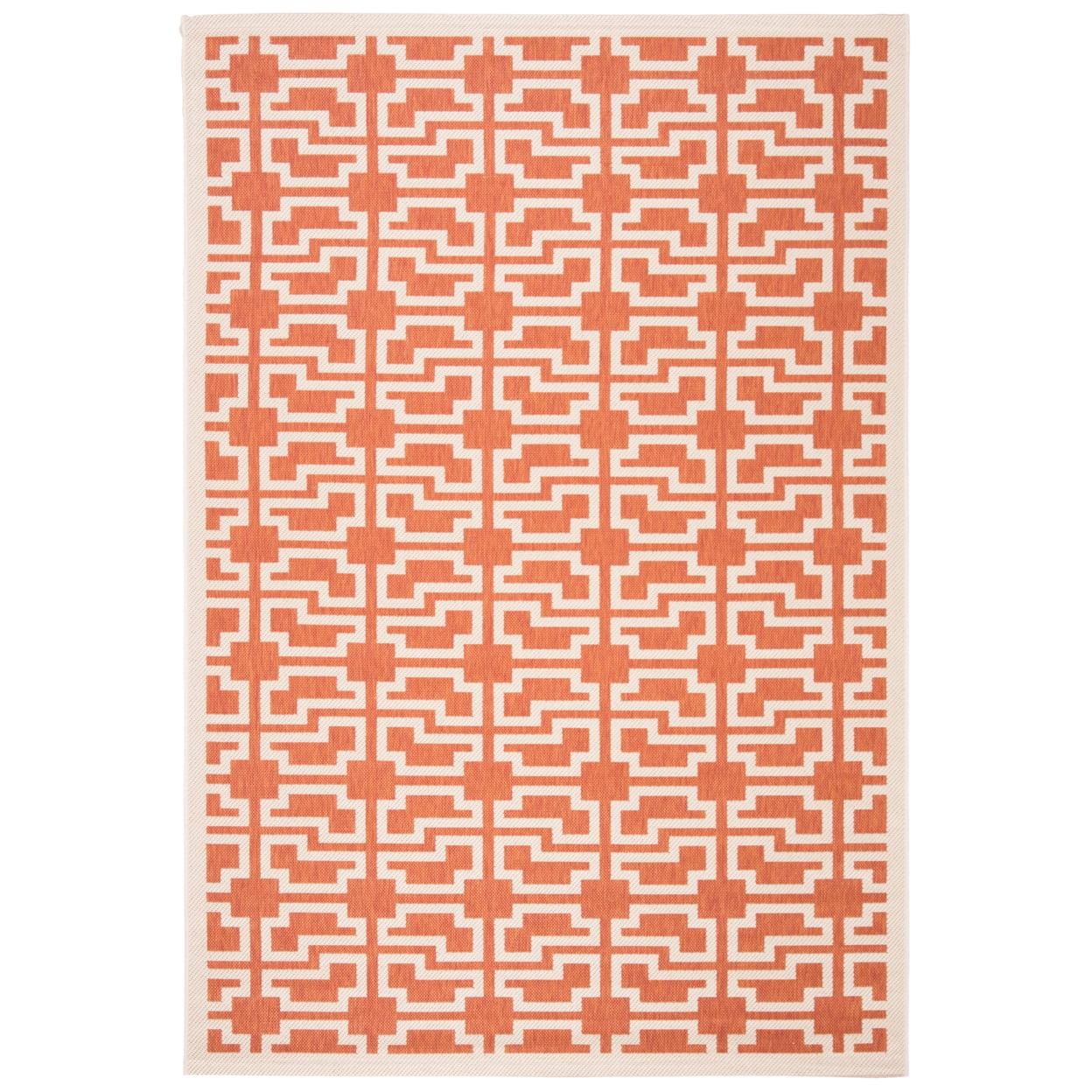 Terracotta and Beige Geometric Synthetic 5' x 7' Easy Care Rug