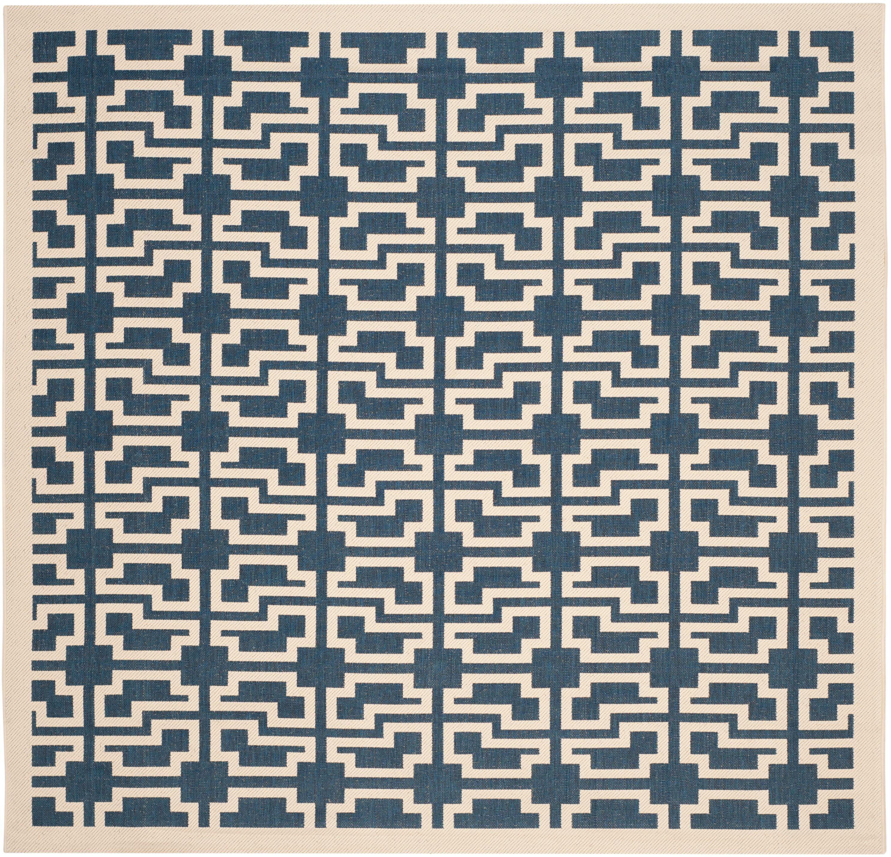 Navy and Beige Square Synthetic Indoor/Outdoor Rug