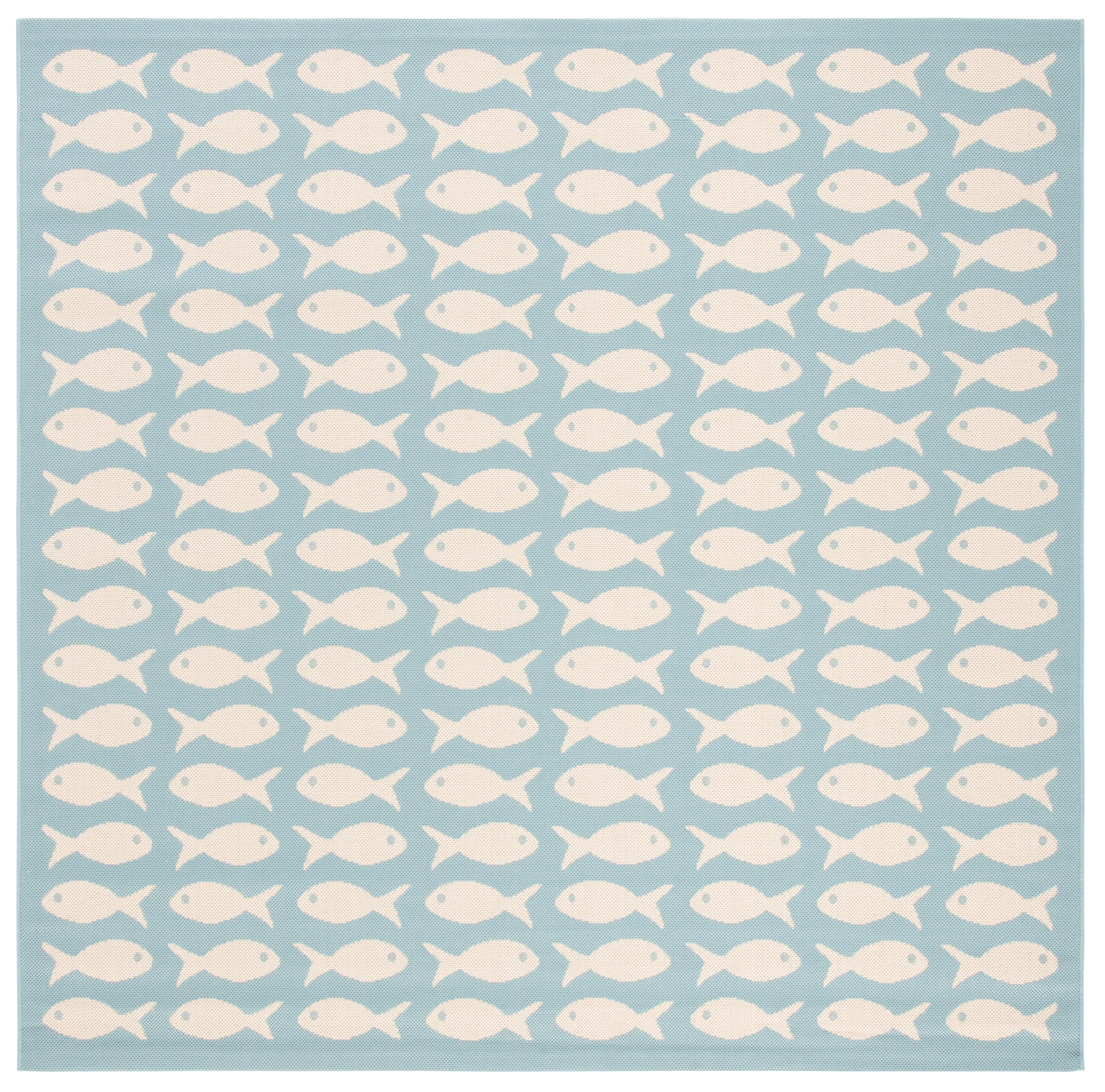 Courtyard CY6013 Power Loomed Indoor and Outdoor Area Rug - Aqua/Beige - 5'3"x5'3" - Safavieh
