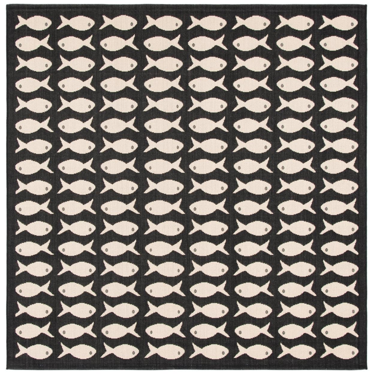 Courtyard CY6013 Power Loomed Indoor and Outdoor Area Rug - Black/Beige - 7'10"x7'10" - Safavieh